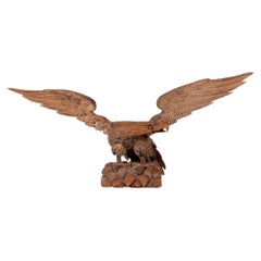 Carved Wooden Eagle Perched on a Rocky Outcrop Early 19th Century