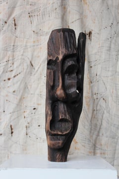 Carved Wooden Face Sculpture 1950s