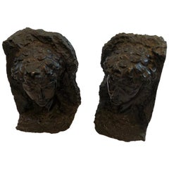 Carved Wooden Figural Bookends