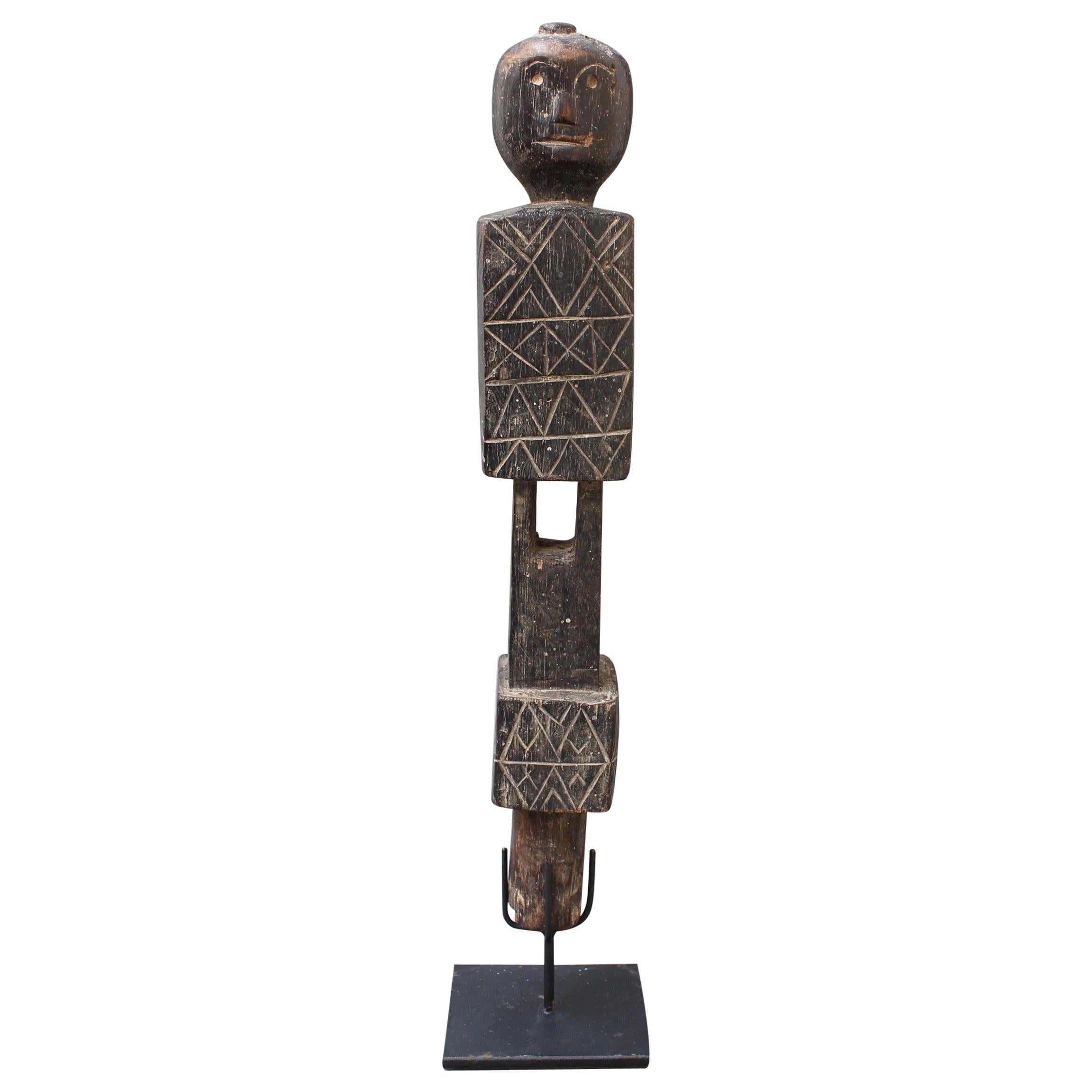 Carved Wooden Figure from Nias, Indonesia, circa 1960s-1970s For Sale