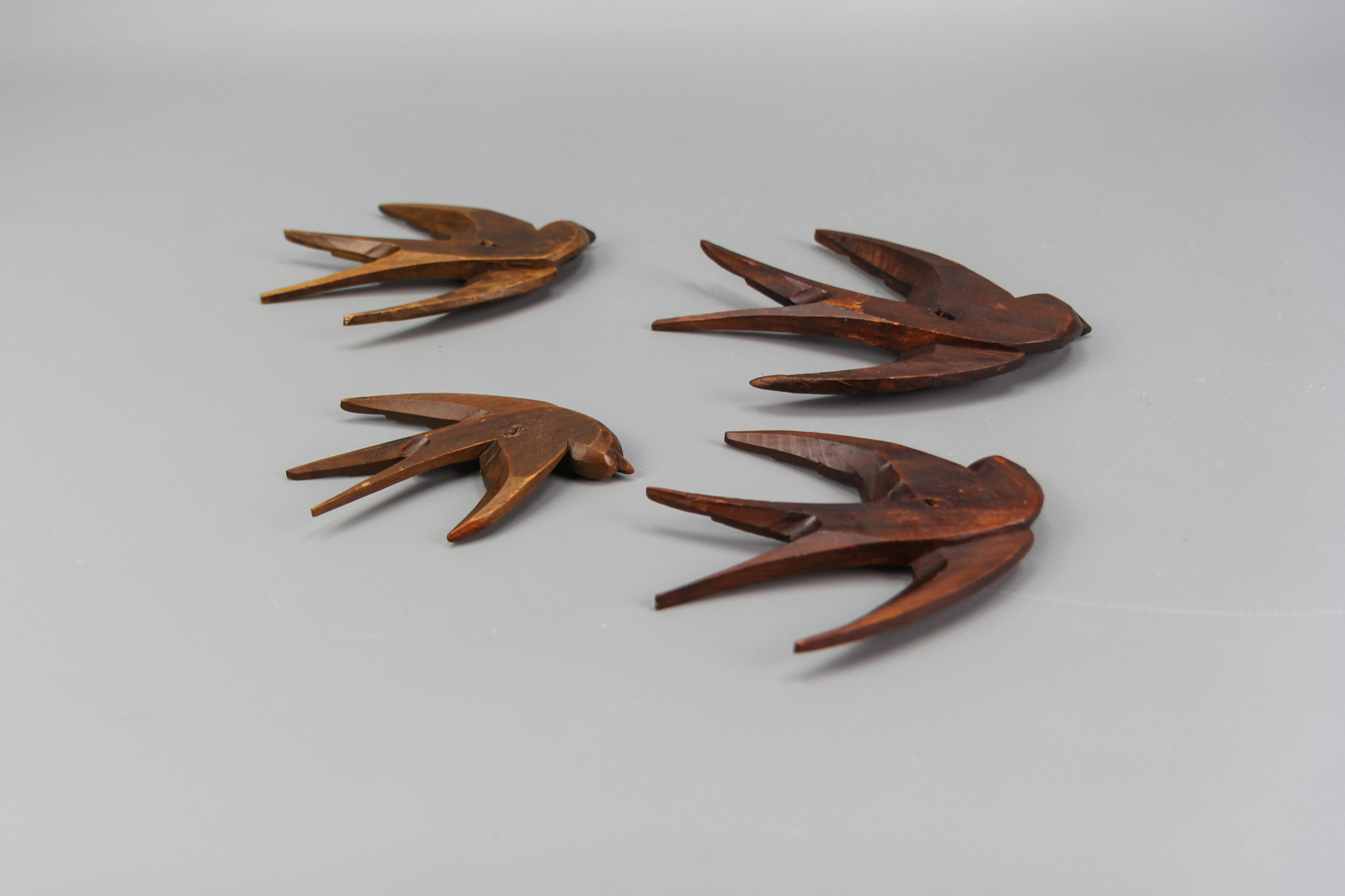 Carved Wooden Flying Bird Wall-Mounted Figures, Set of Four 3