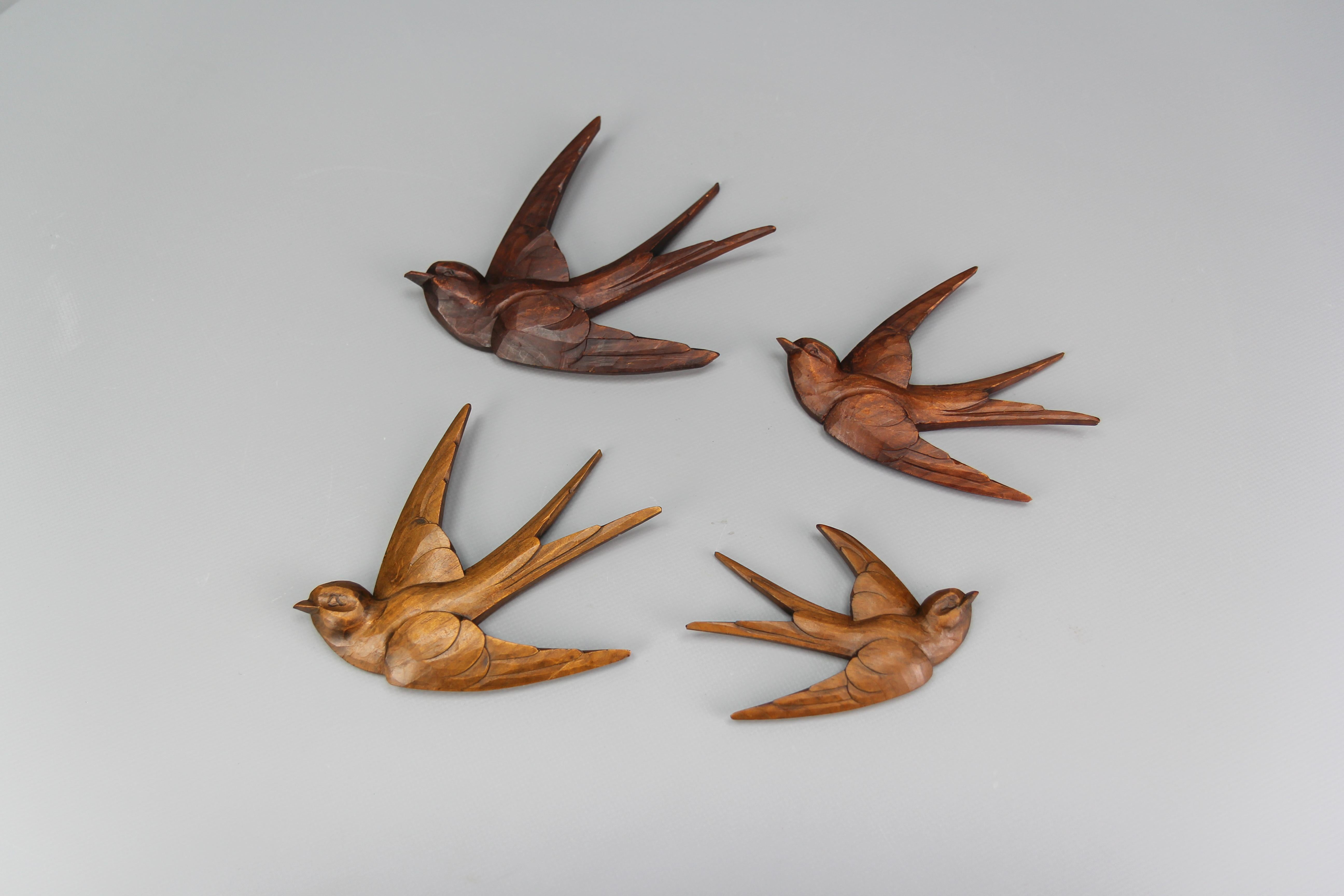 Carved Wooden Flying Bird Wall-Mounted Figures, Set of Four 5