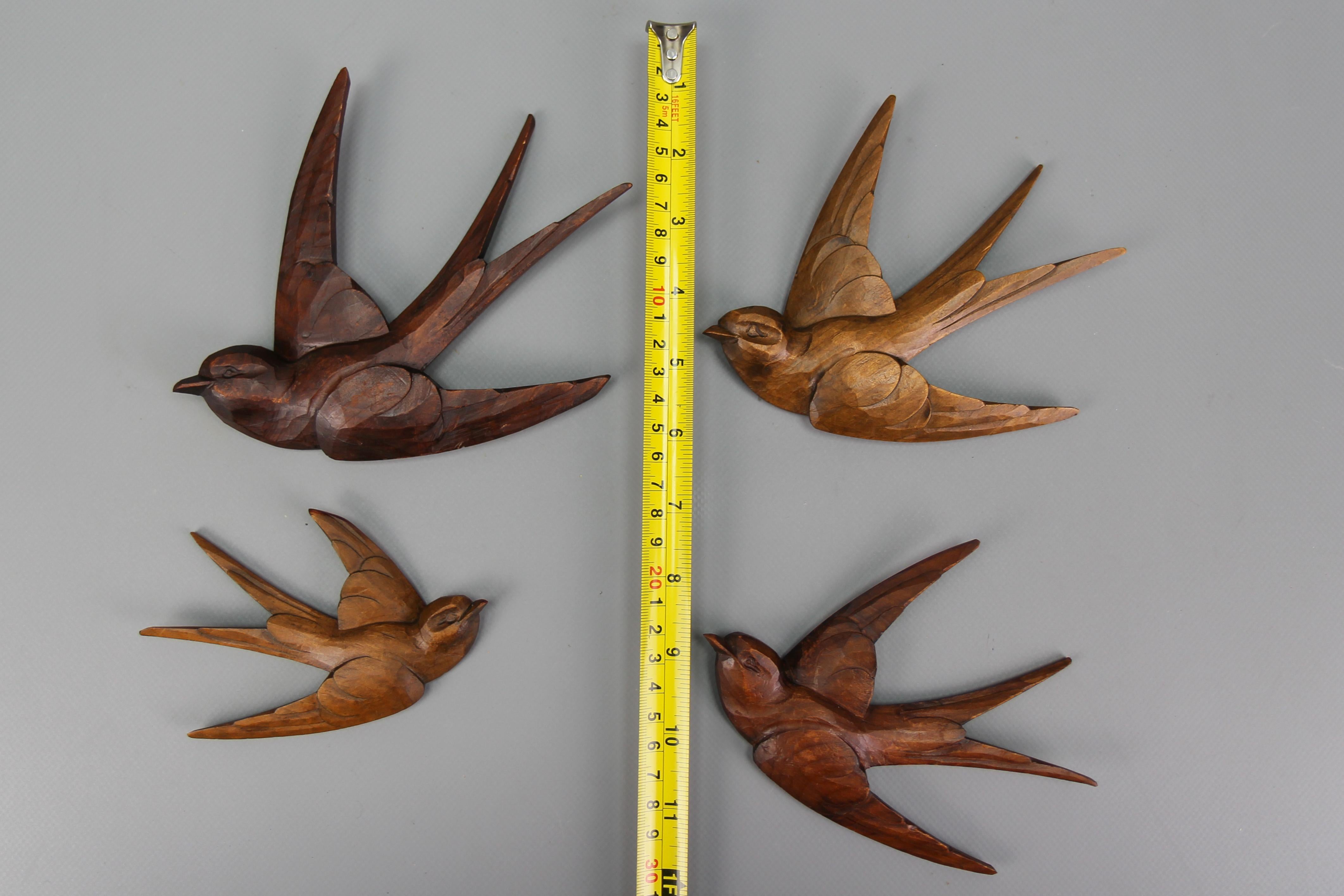 Carved Wooden Flying Bird Wall-Mounted Figures, Set of Four 7