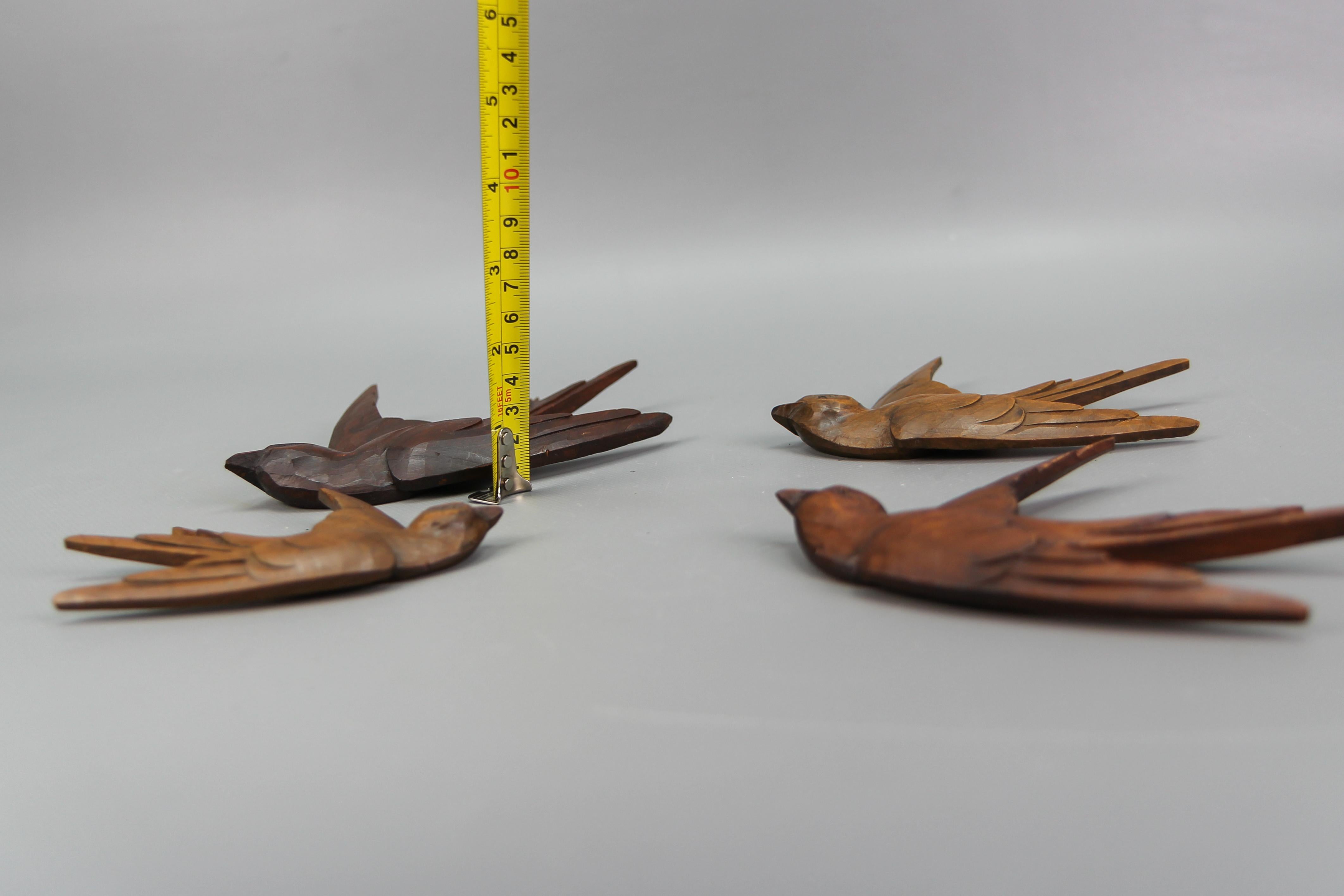 Carved Wooden Flying Bird Wall-Mounted Figures, Set of Four 8