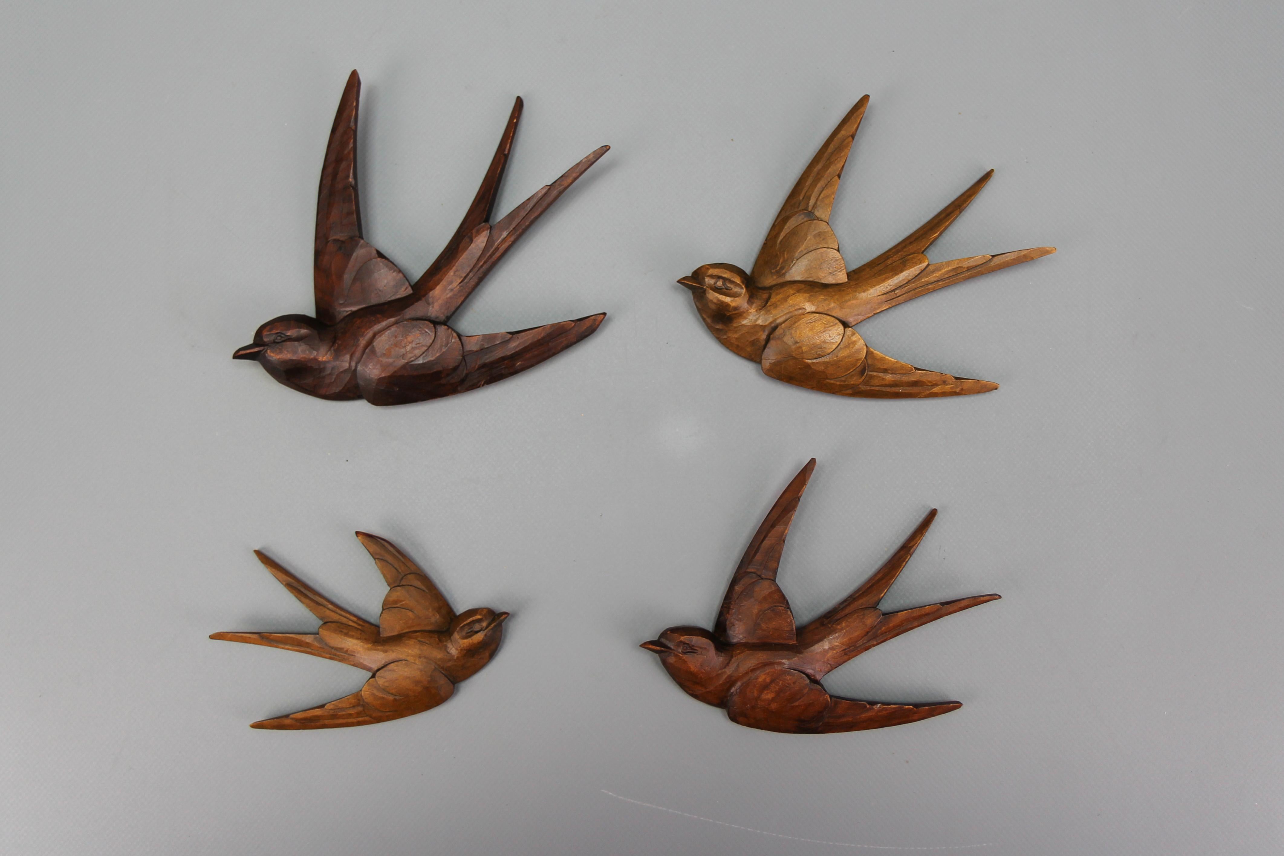 Carved Wooden Flying Bird Wall-Mounted Figures, Set of Four 9