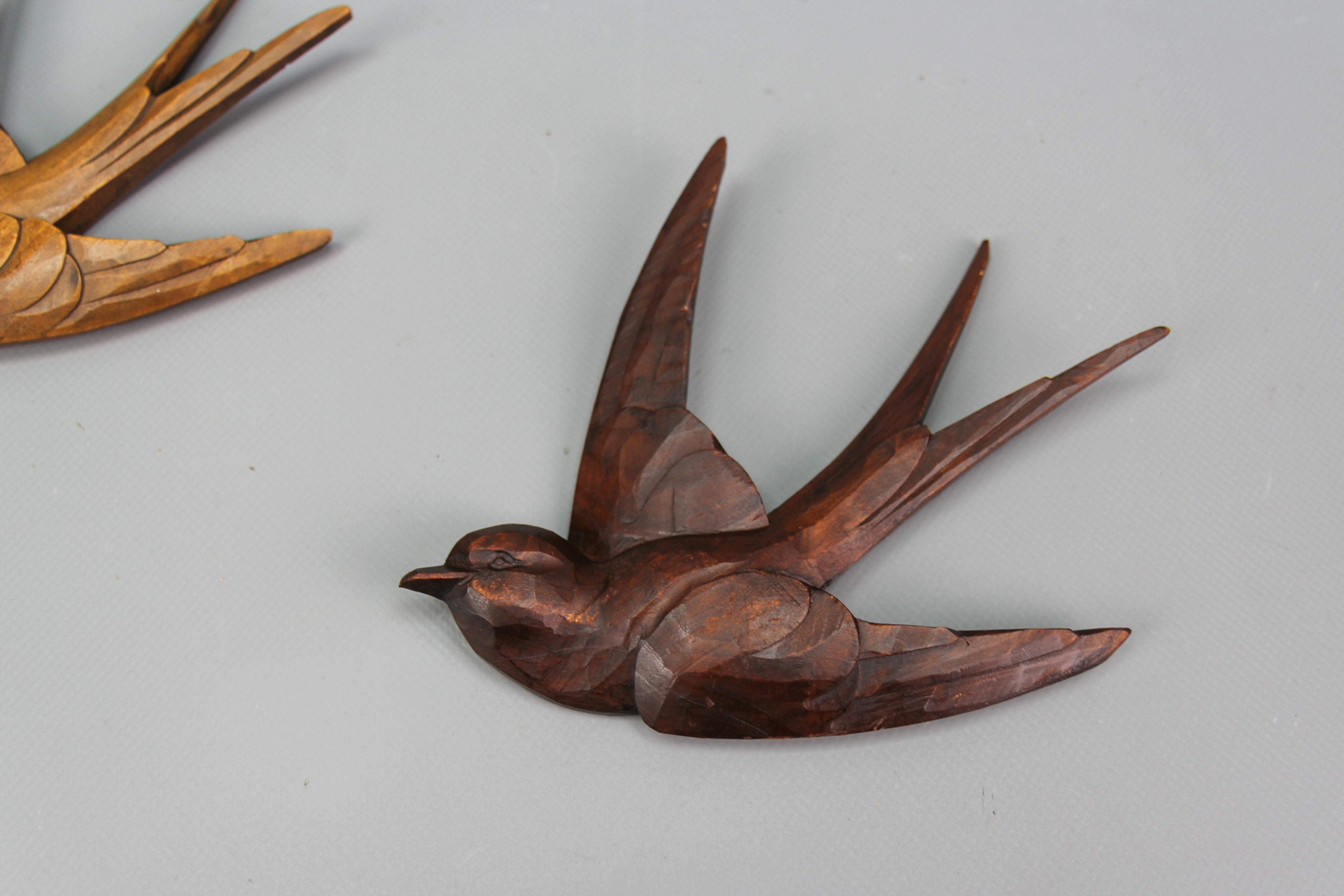 German Carved Wooden Flying Bird Wall-Mounted Figures, Set of Four