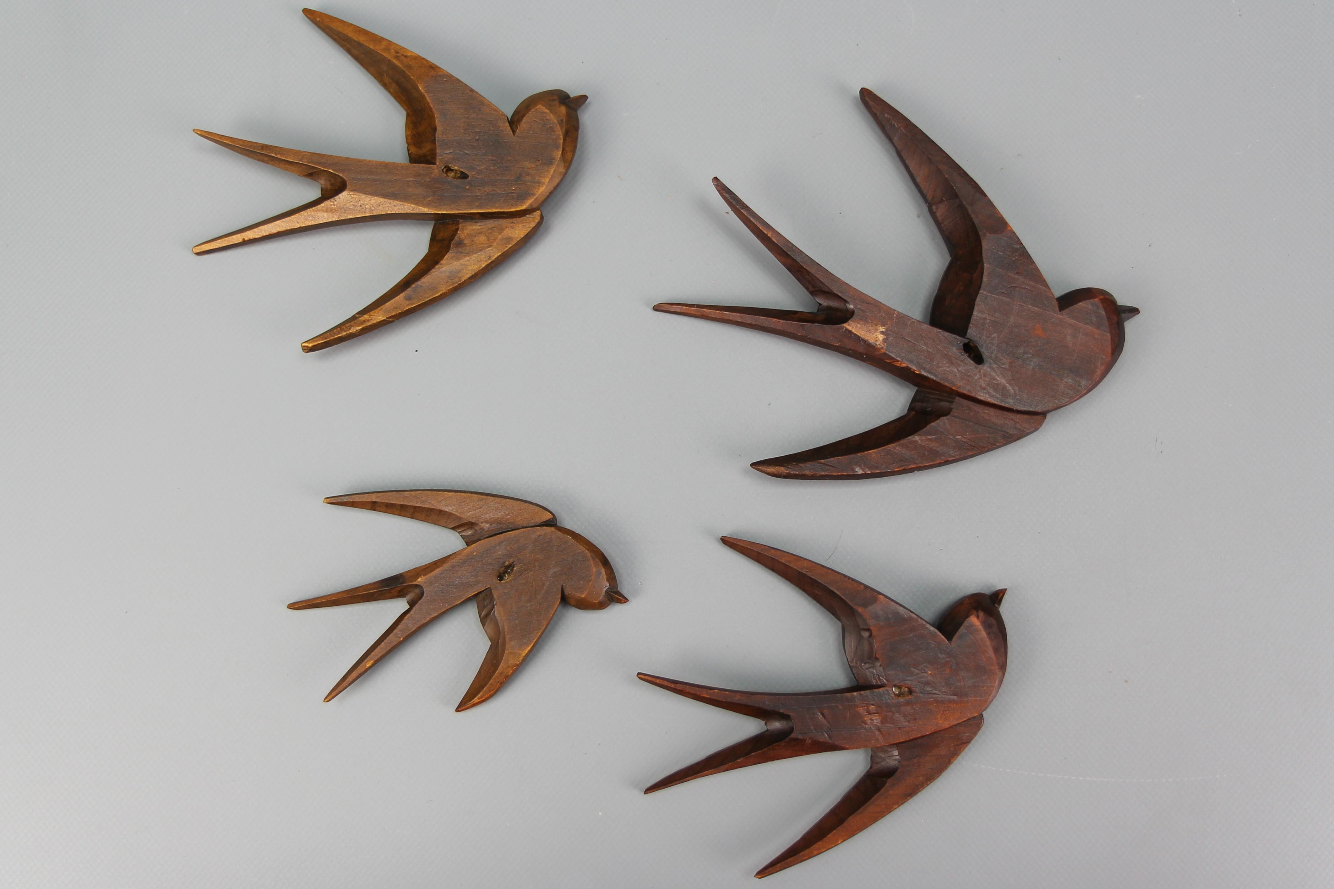Carved Wooden Flying Bird Wall-Mounted Figures, Set of Four 2