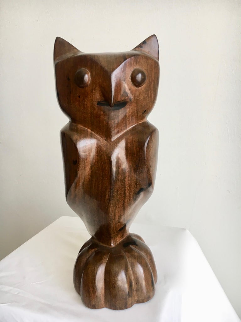 Carved Wooden Folk Art Owl For Sale at 1stdibs