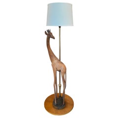 Carved Wooden Giraffe Floor Lamp
