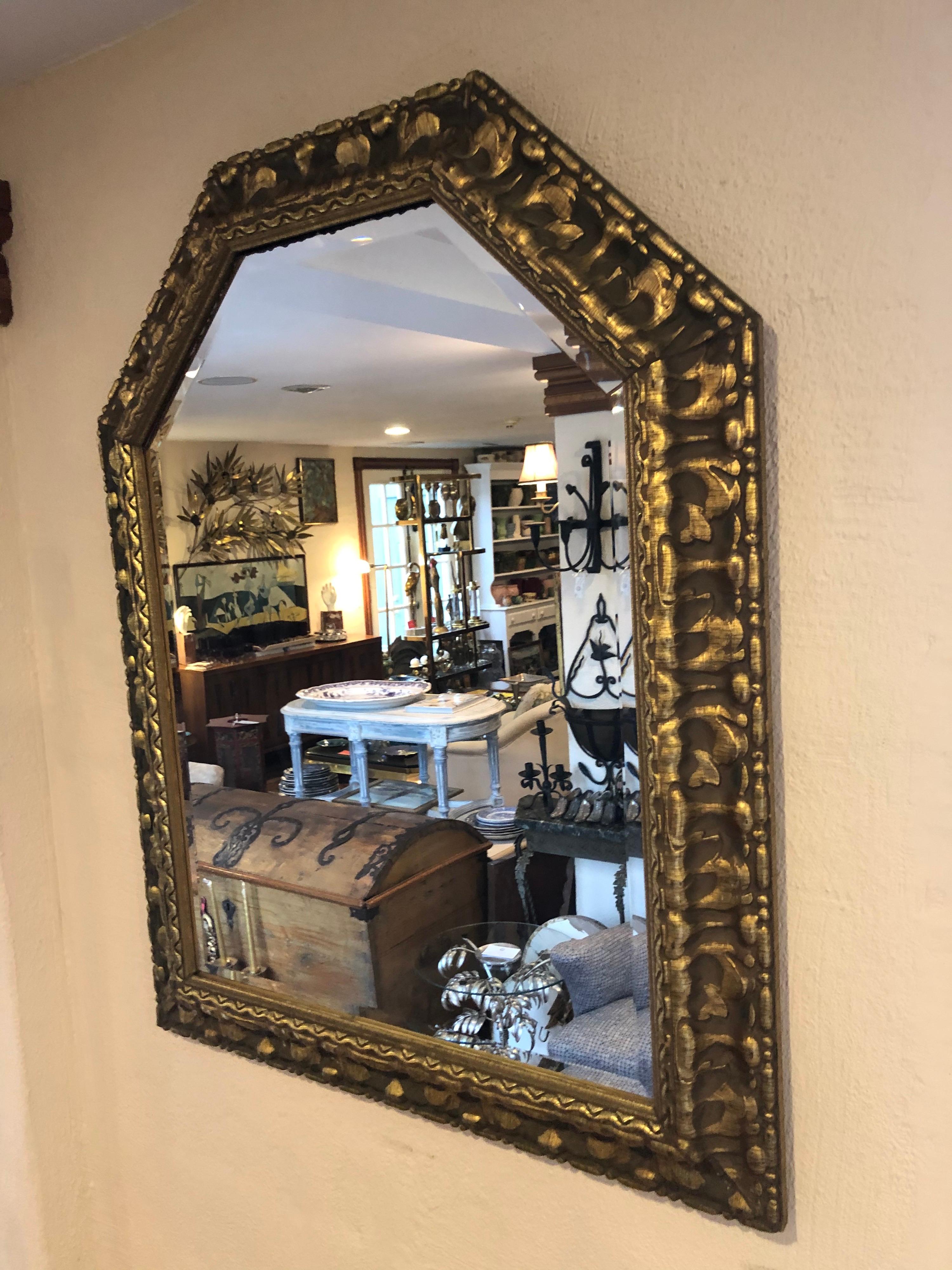 Carved Wooden Gold Leaf Mirror For Sale 6
