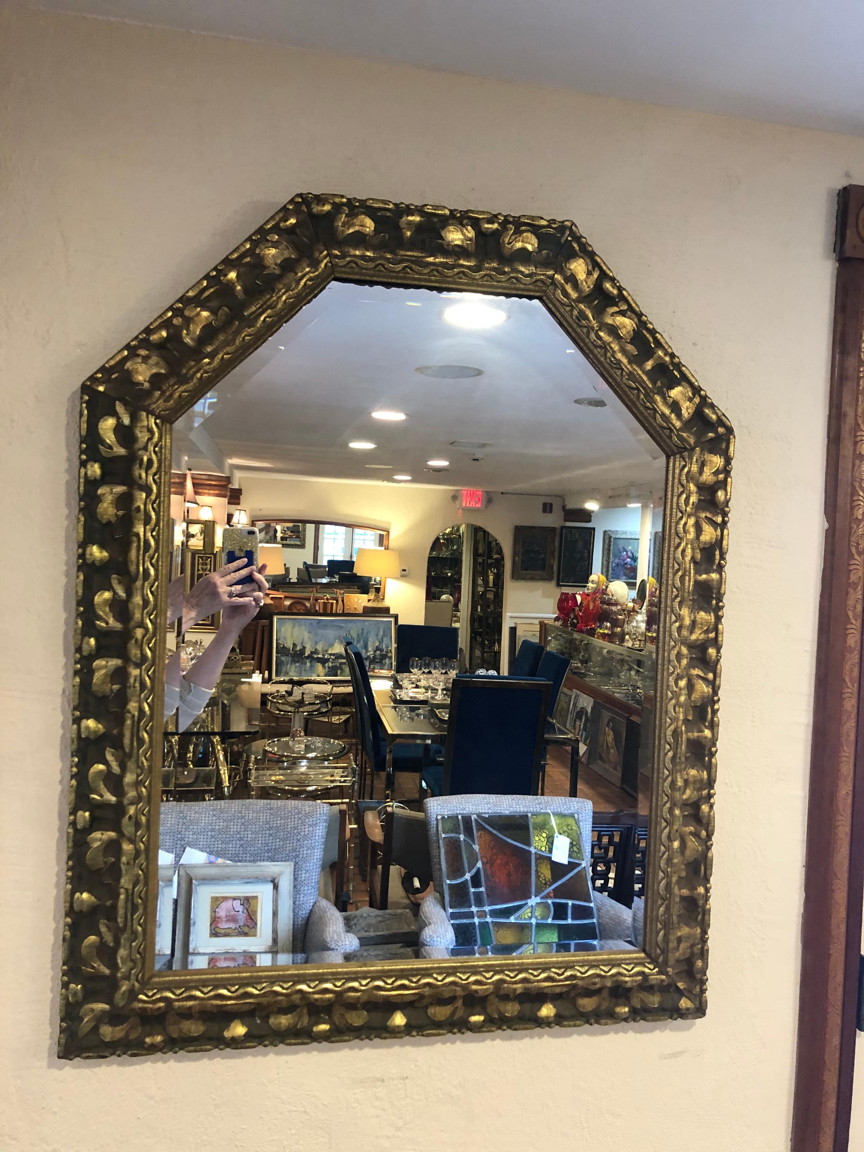 Late 20th Century Carved Wooden Gold Leaf Mirror For Sale