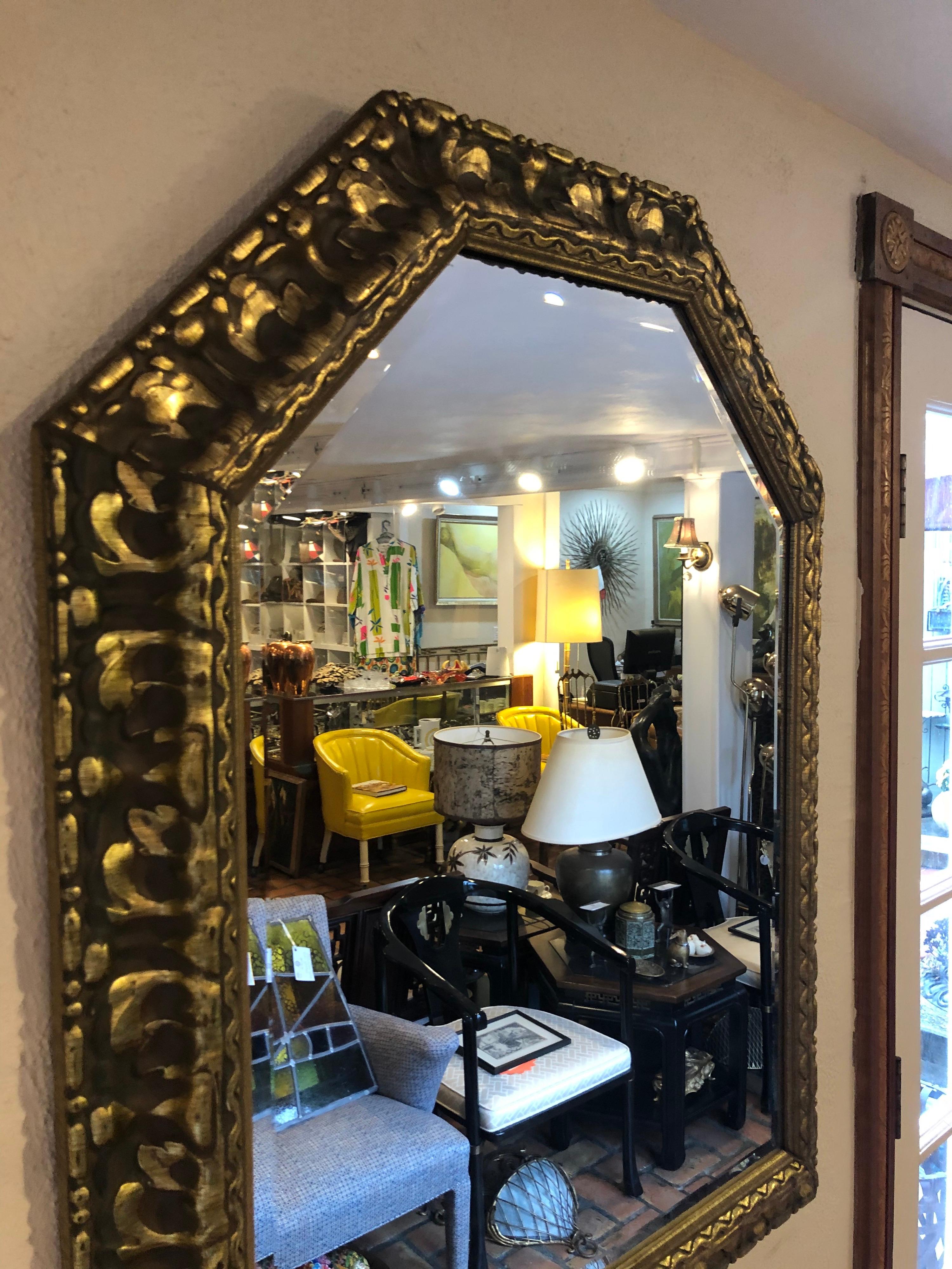 Carved Wooden Gold Leaf Mirror For Sale 1