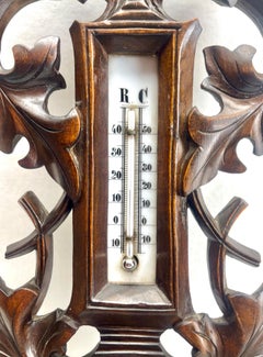 Carved Wooden G.Tart Liege Antique Belgium Barometer with Thermometer, 1910s