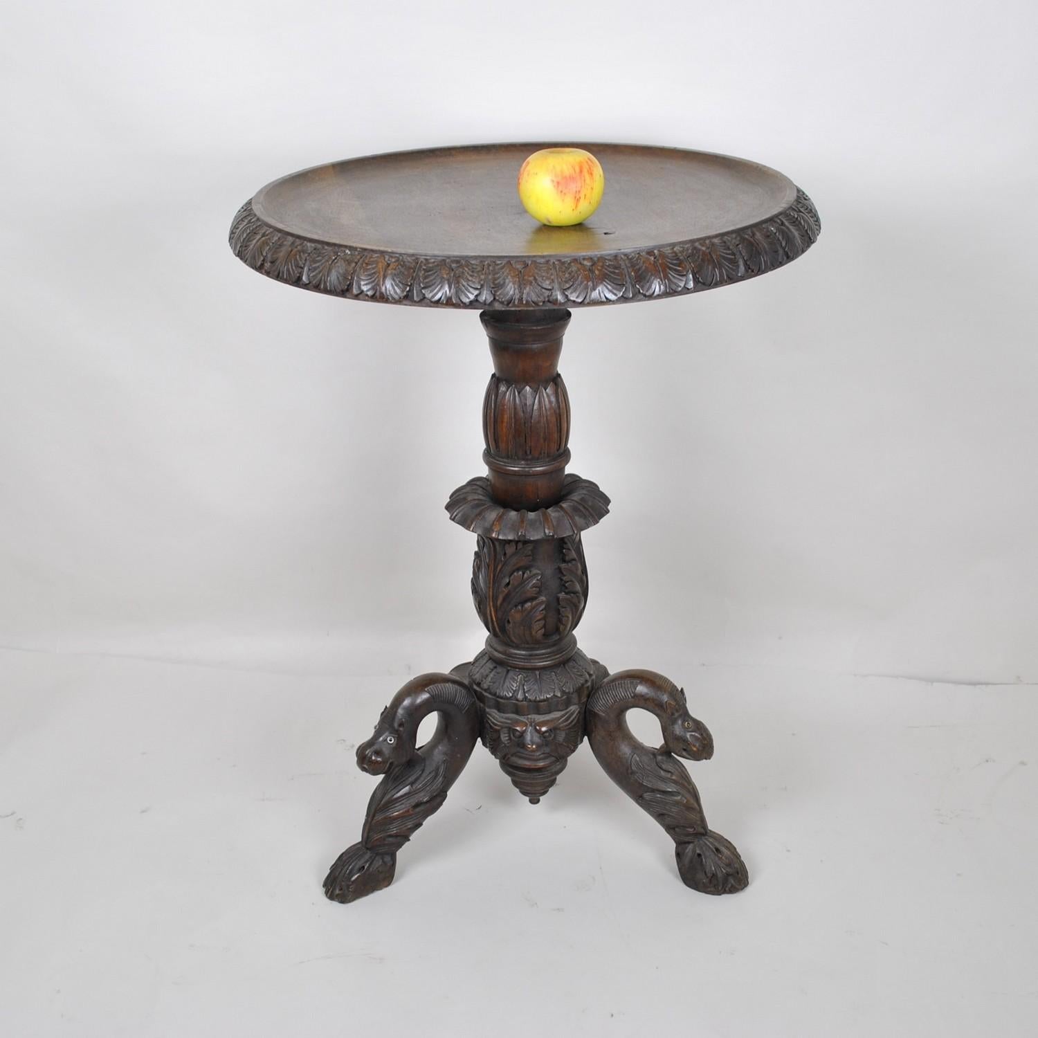 Carved Wooden Gueridon, Italian Folk Art, 19th Century For Sale 11