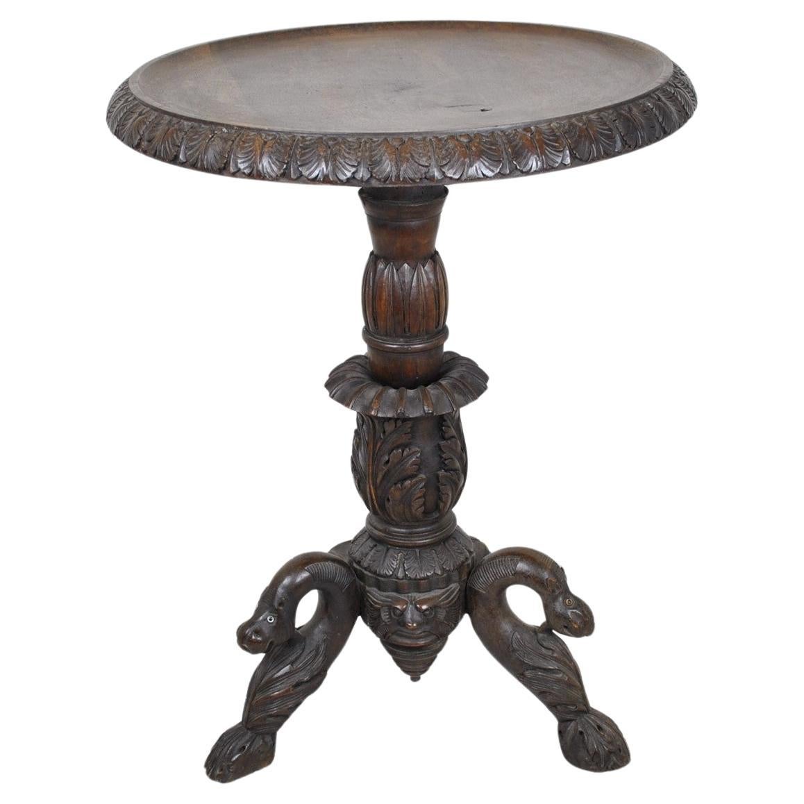 Carved Wooden Gueridon, Italian Folk Art, 19th Century For Sale