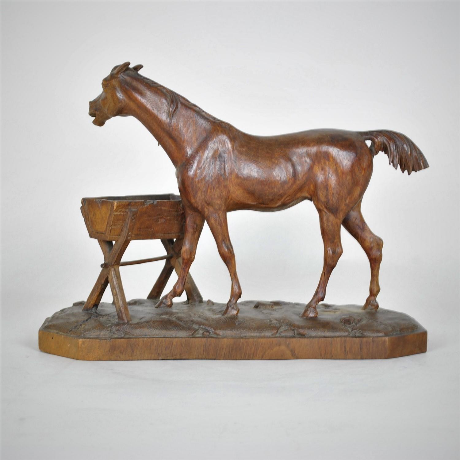 Swiss Carved Wooden Horse, Black Forest, 19th Century For Sale