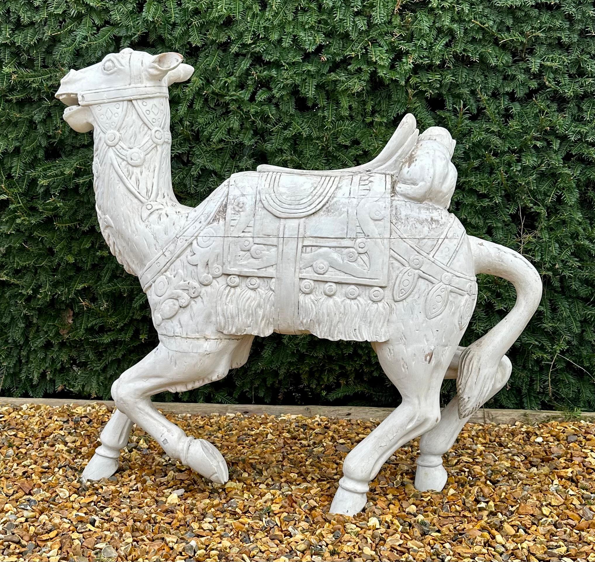 20th Century Carved Wooden Juvenile Carousel Camel For Sale