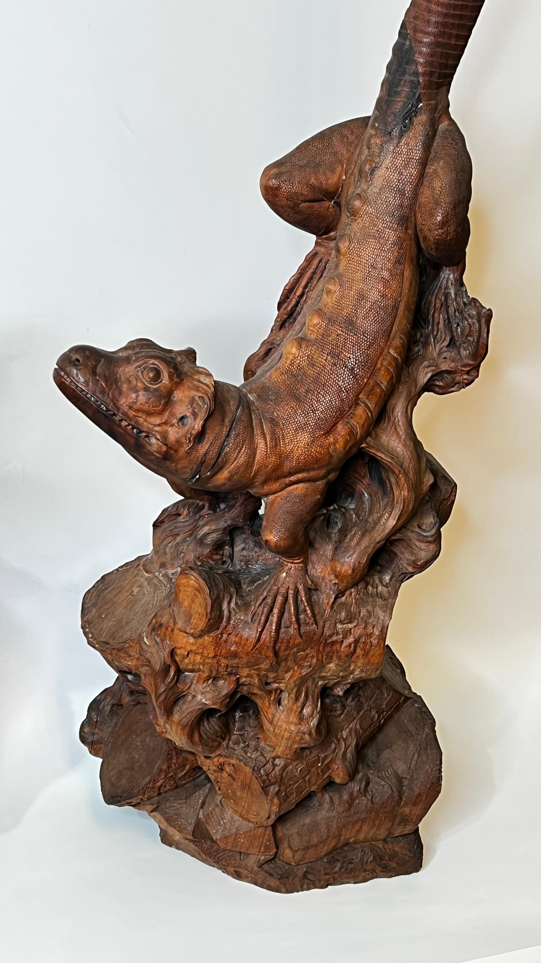 20th Century Carved Wooden Iguana Lizard Sculptures
