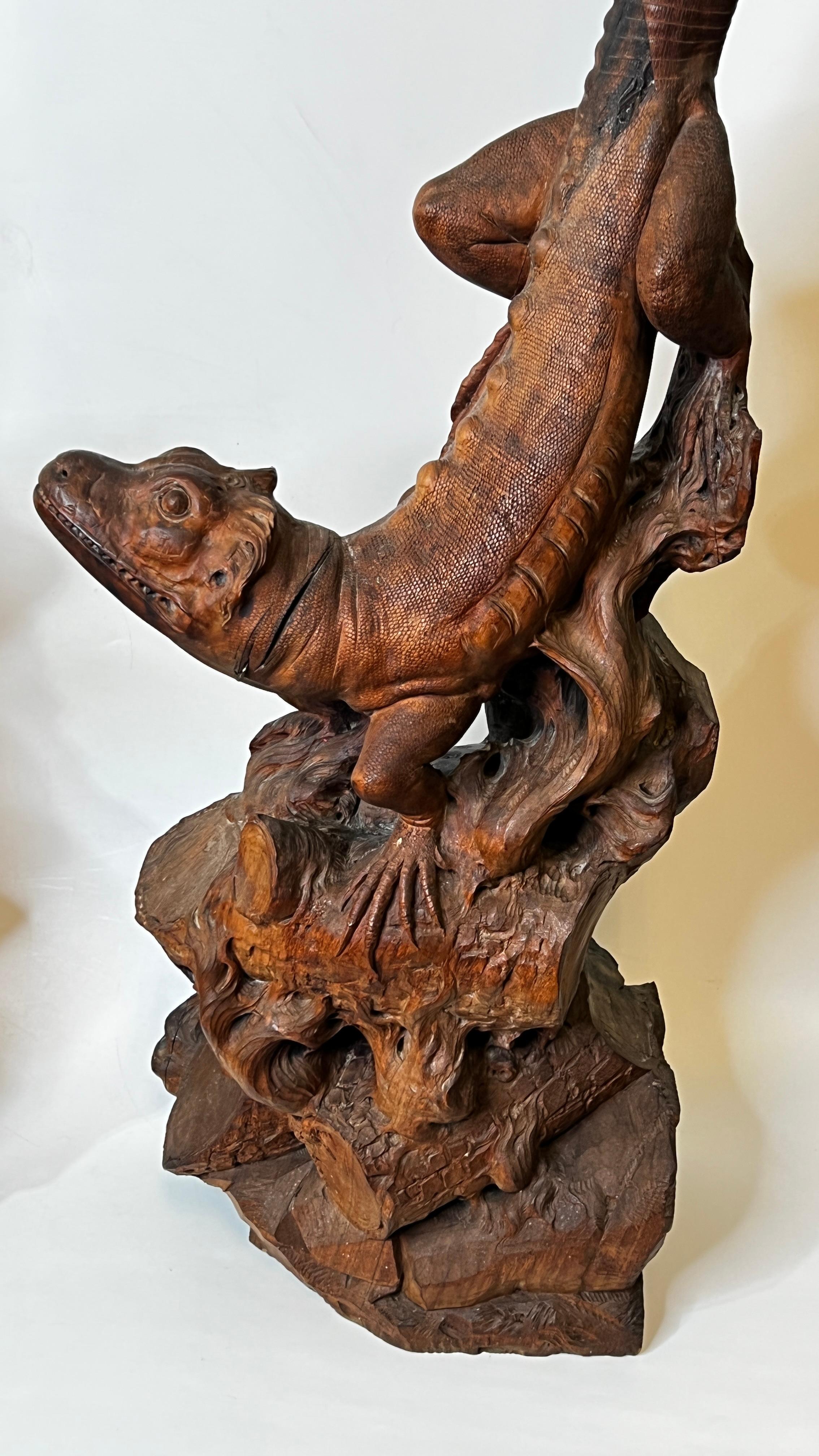 Carved Wooden Iguana Lizard Sculptures 1
