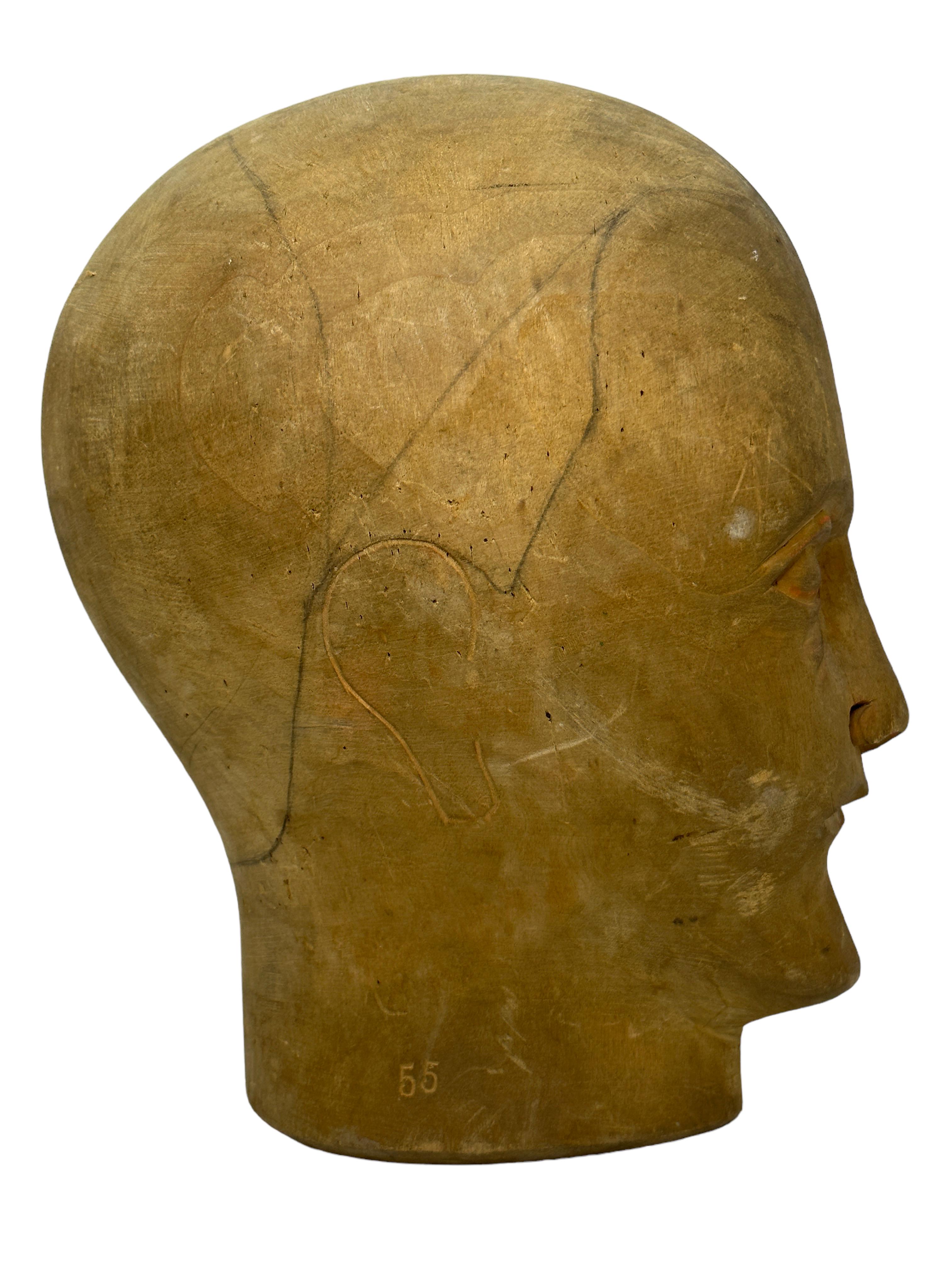 Early 20th Century Carved Wooden Milliners Head, Vintage Austria, circa 1910s For Sale