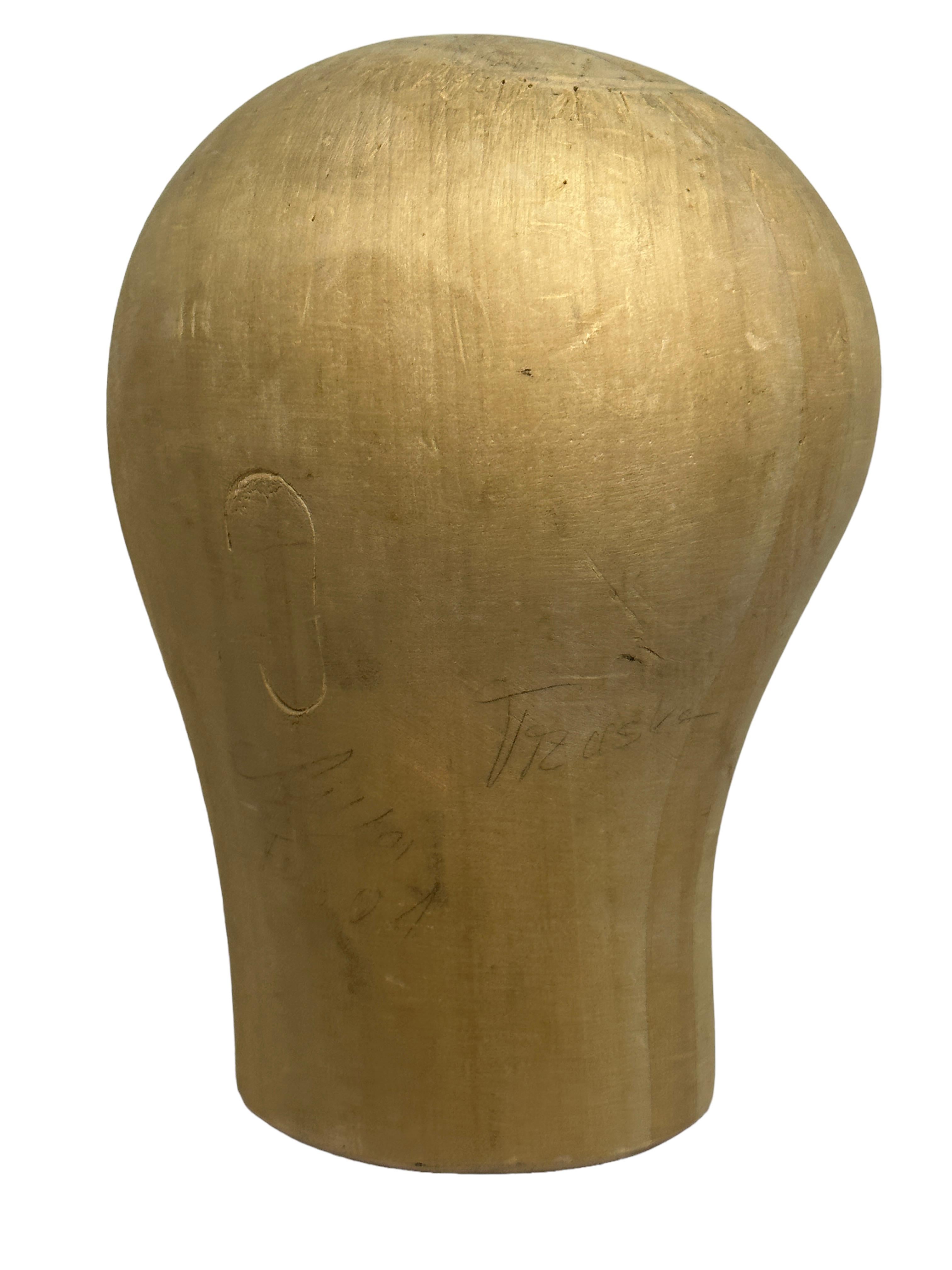 Mid-20th Century Carved Wooden Milliners Head, Vintage Germany, circa 1960s For Sale
