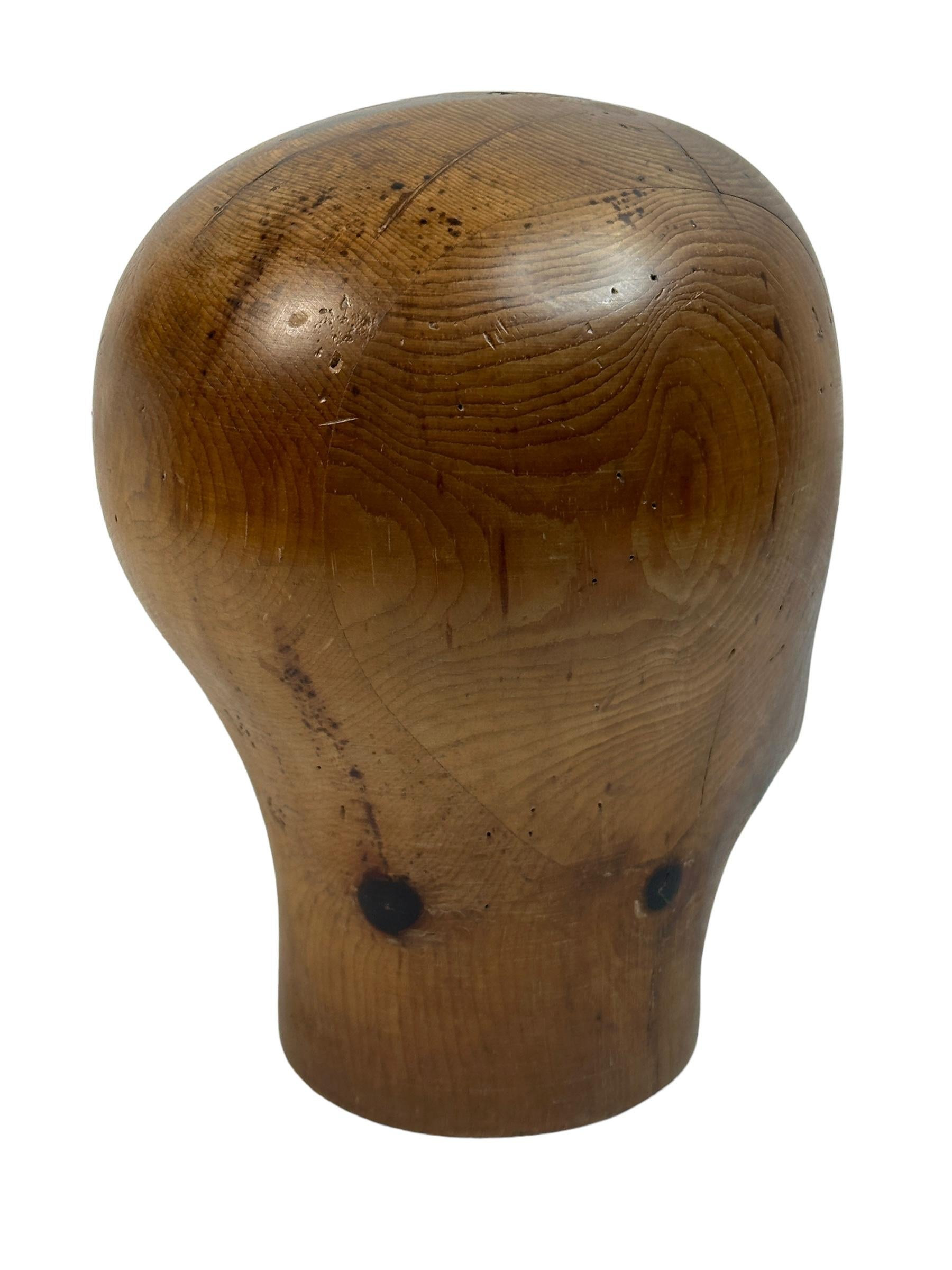 German Carved Wooden Milliners Head, Vintage Italy, circa 1930s For Sale