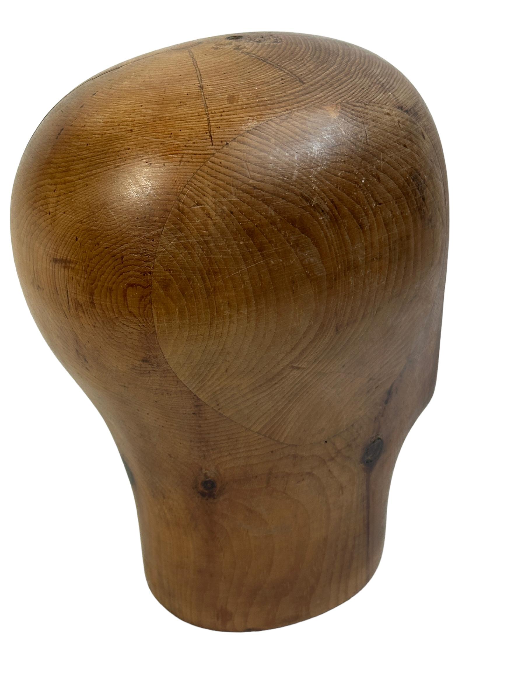 German Carved Wooden Milliners Head, Vintage Italy, circa 1930s For Sale