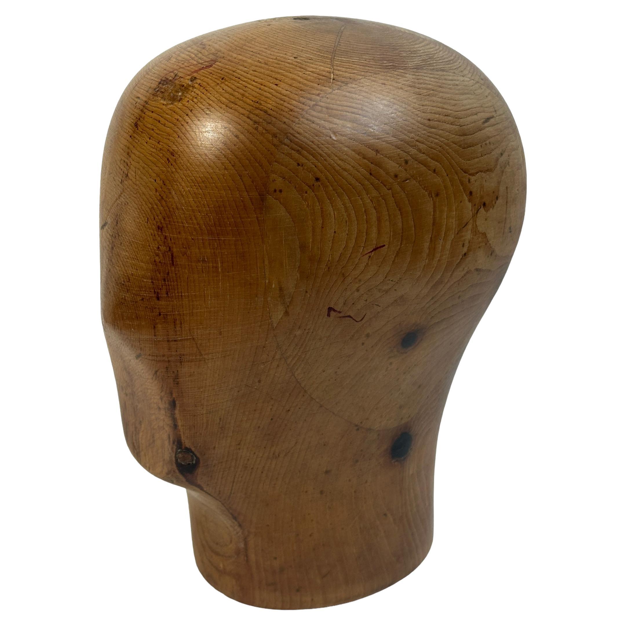 Carved Wooden Milliners Head, Vintage Italy, circa 1930s For Sale