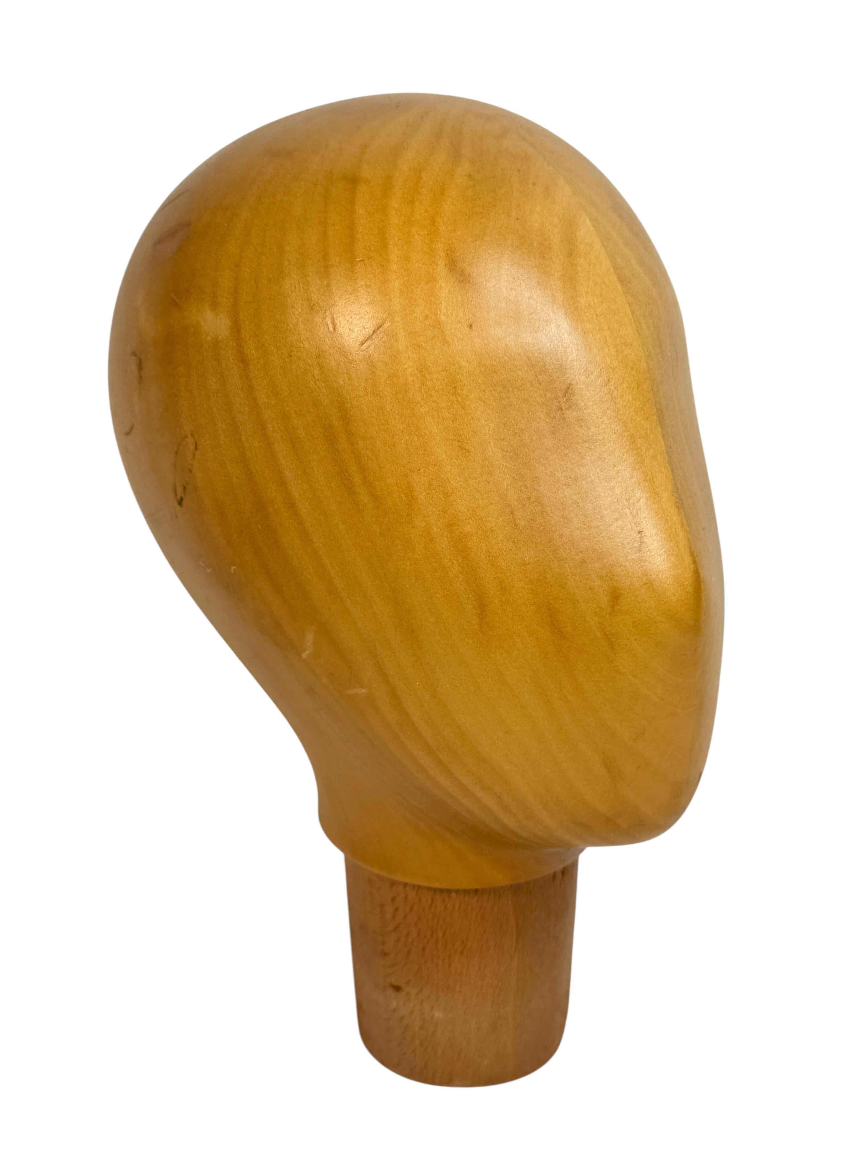 Italian Carved Wooden Milliners Mannequin Head, Vintage Italy, circa 1960s For Sale