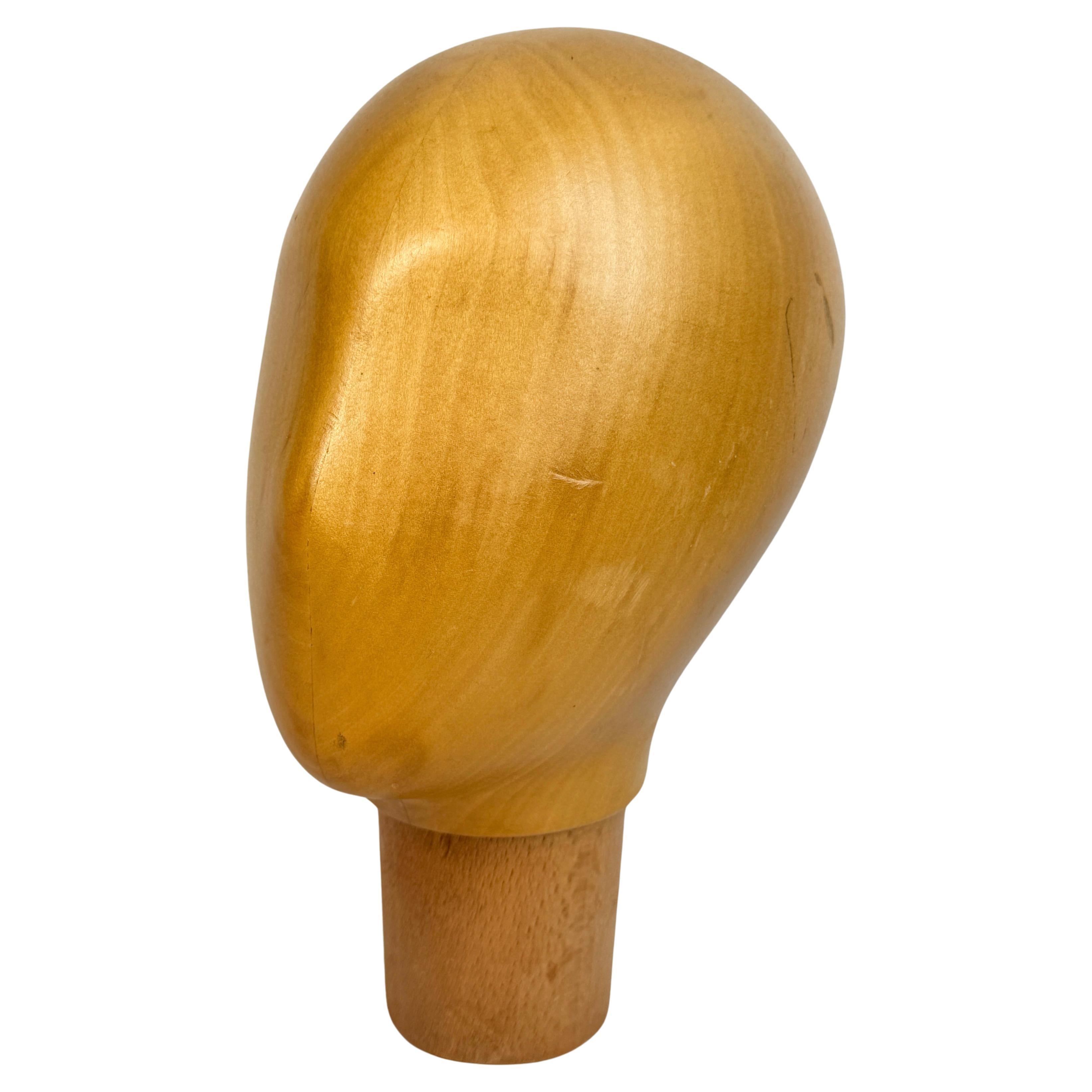 Carved Wooden Milliners Mannequin Head, Vintage Italy, circa 1960s For Sale