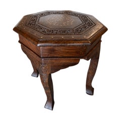Carved Wooden Octagonal Side Table with Inlay