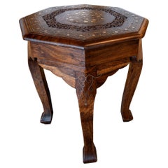 Carved Wooden Octagonal Side Table with Inlay