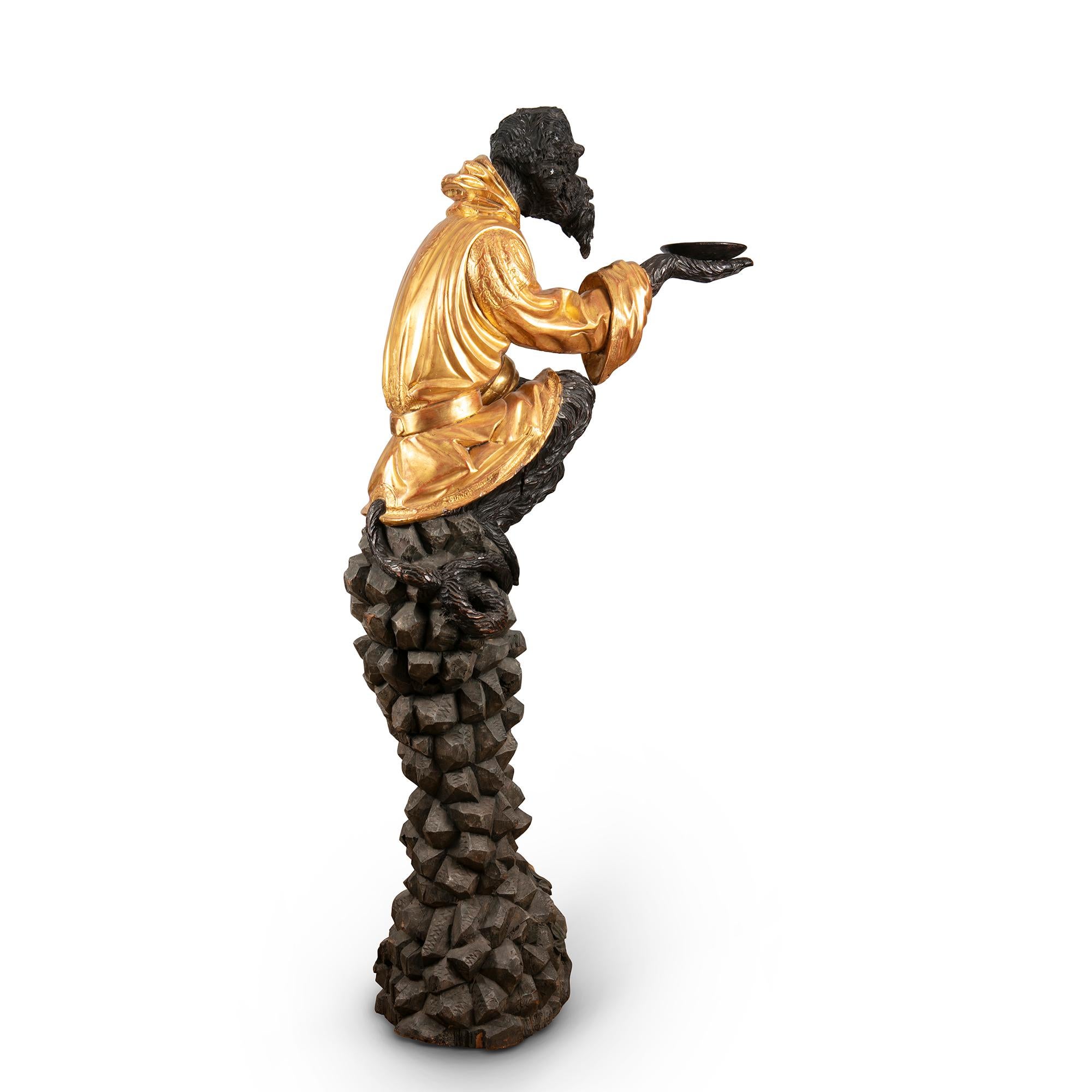 Carved Wooden Painted and Gilt Statue of a Seated Monkey In Good Condition In London, by appointment only