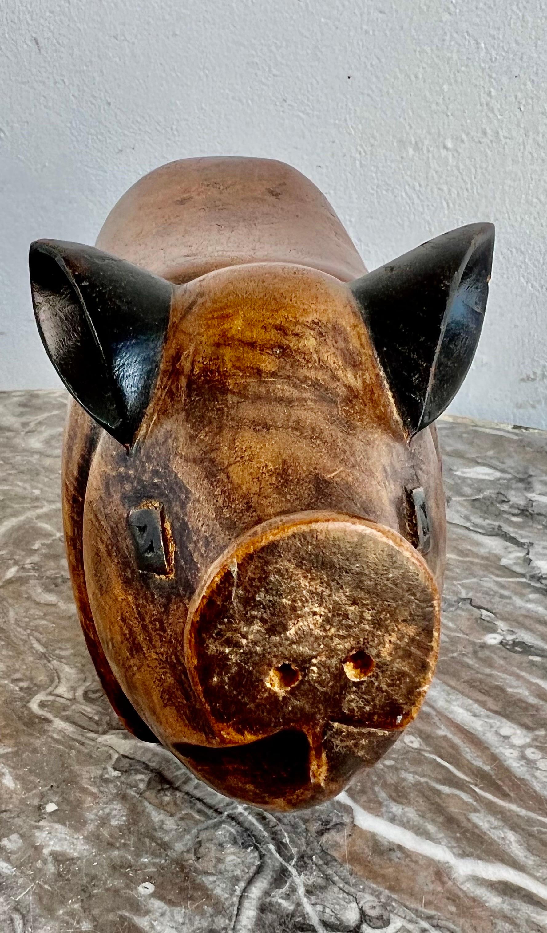 Carved Wooden Pig w/ Secret Space 3