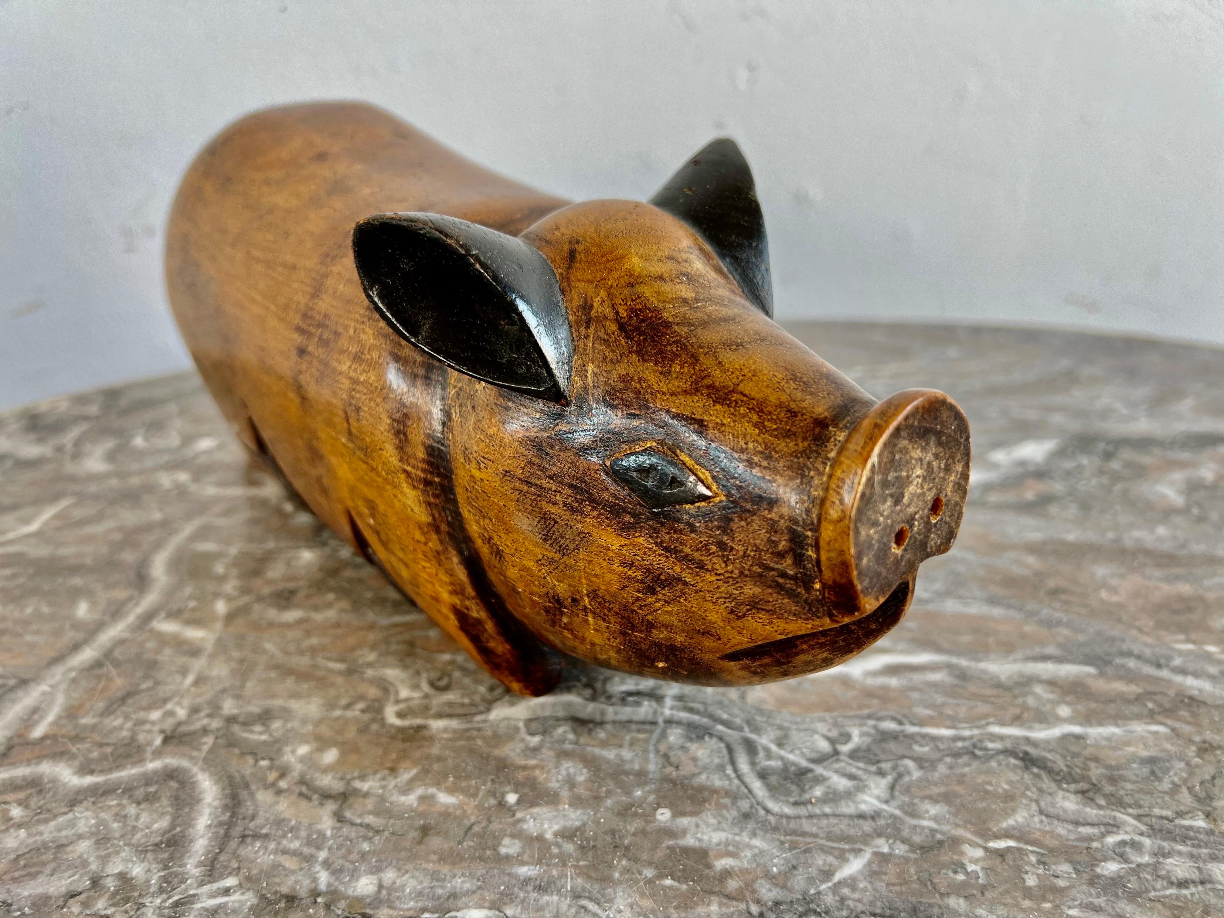 Carved Wooden Pig w/ Secret Space 2