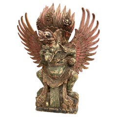 Carved Wooden Polychrome Balinese Garuda Sculpture