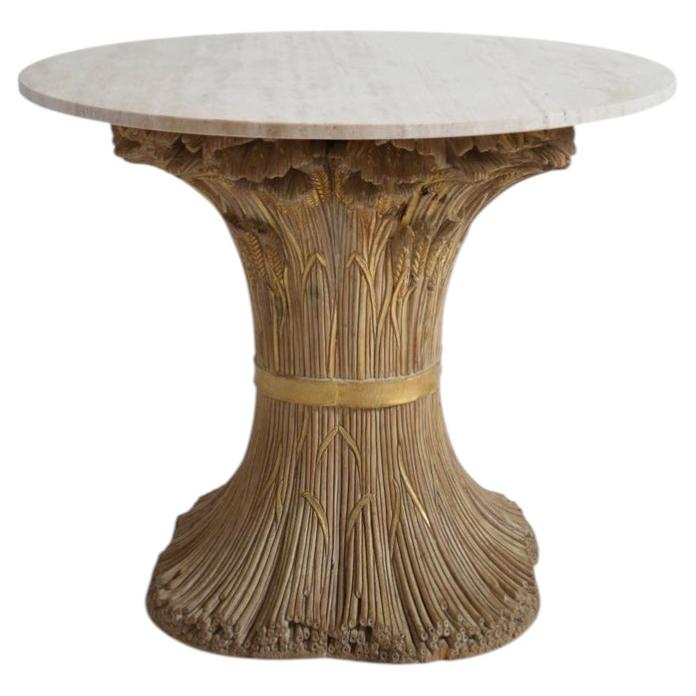 Carved wooden round table, 1970s. For Sale