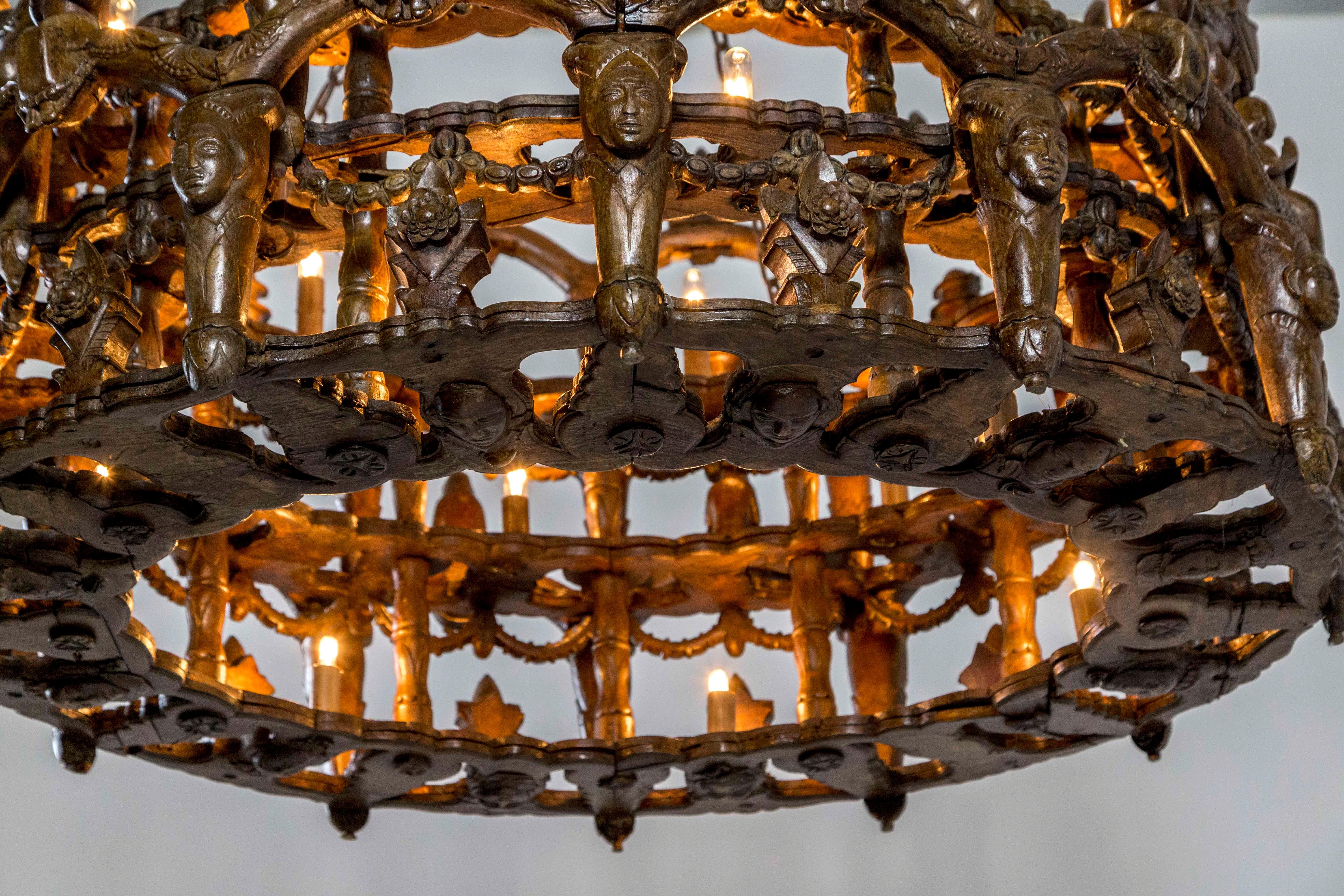 Carved Wooden S. American Folk Chandelier with Figures and Arches 7