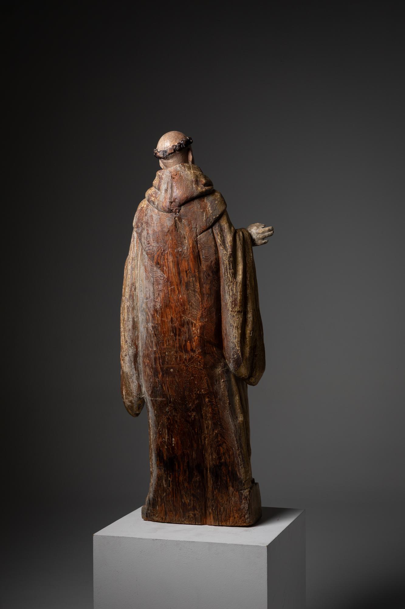 Wood Carved wooden saint figure, Probably Saint Bernard. Portugal, 17th century For Sale
