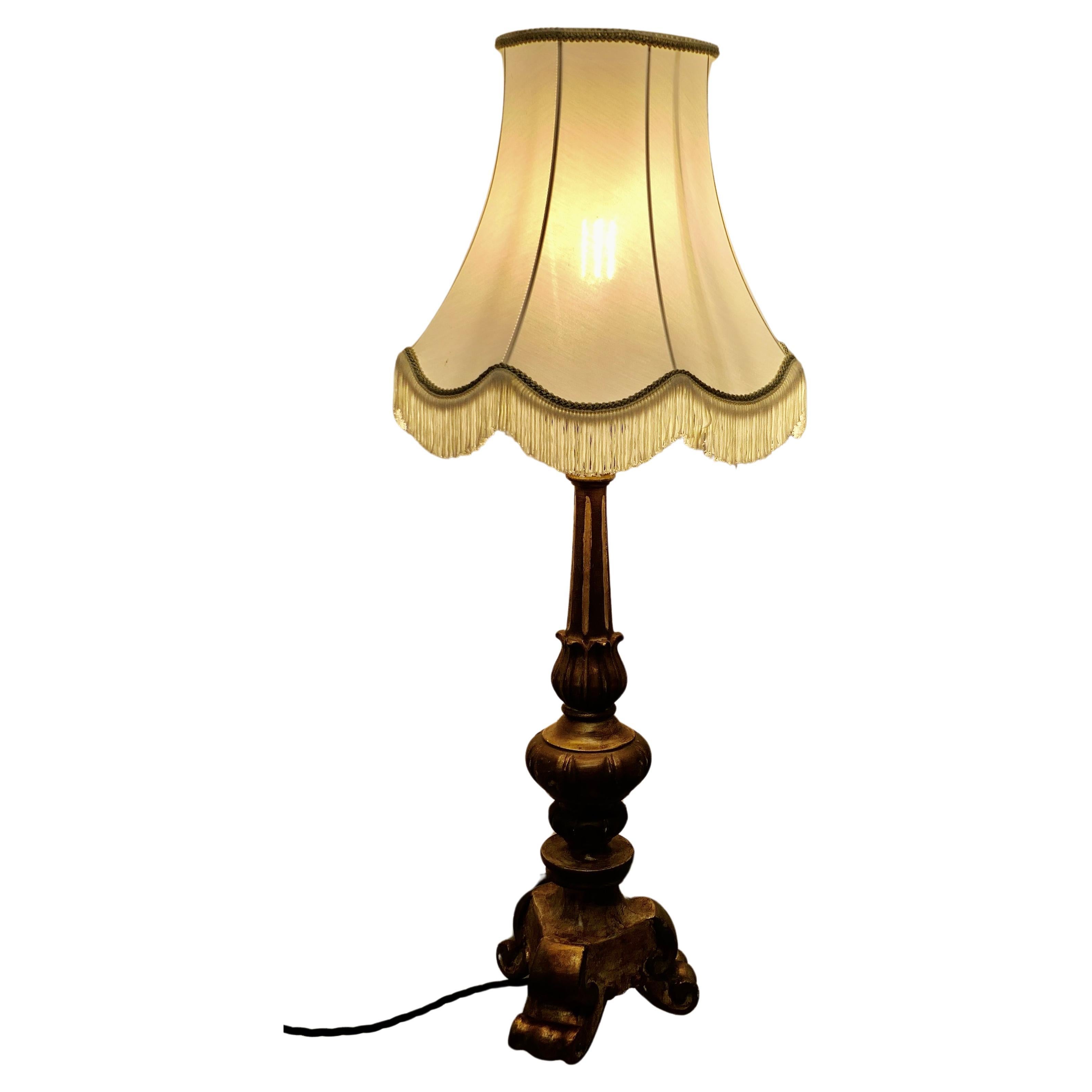 Carved Wooden Shabby Gilt Table Lamp  This is a great statement piece  For Sale