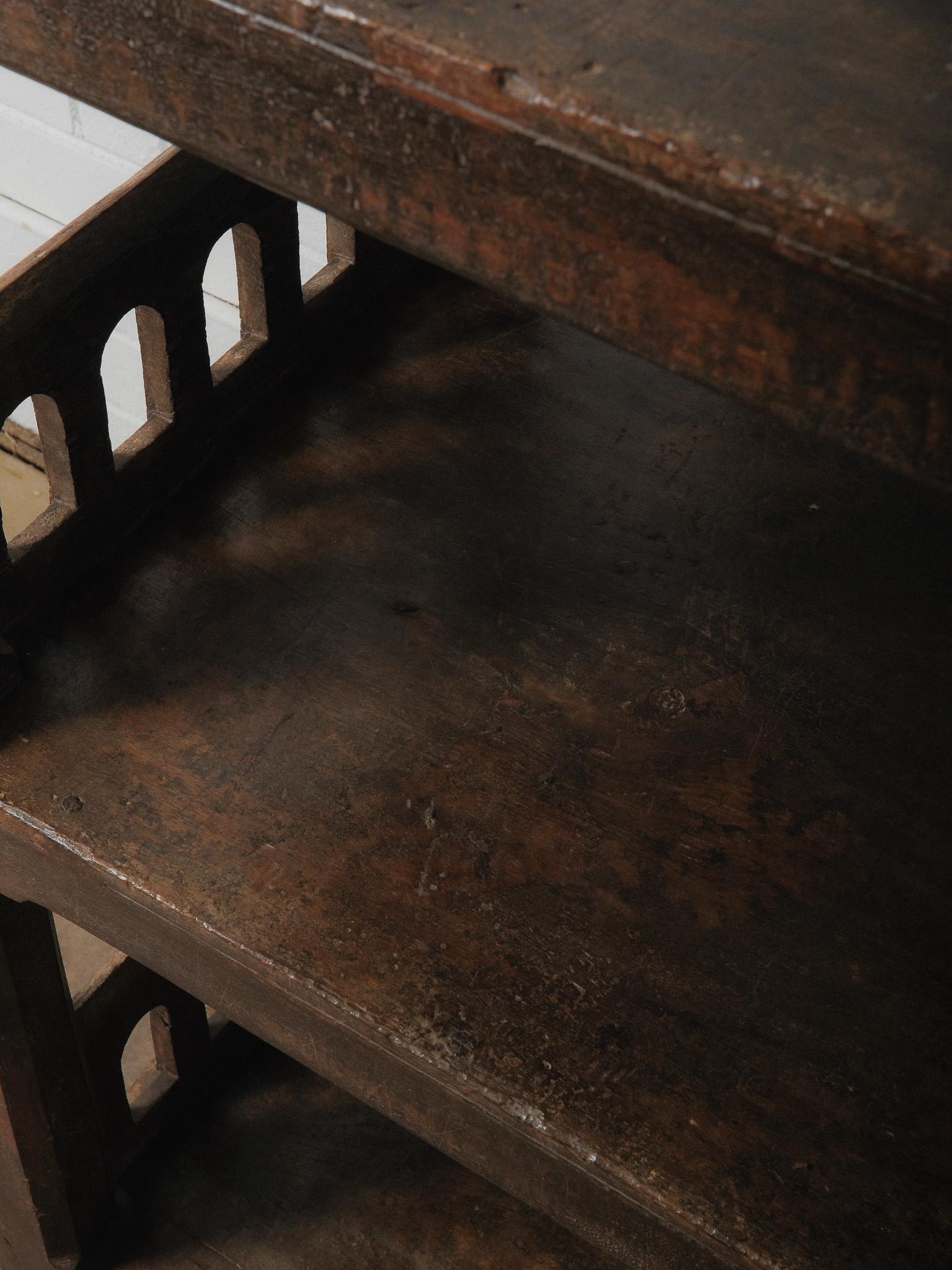 Carved Wooden Shelf with Architectural Lattice Detail For Sale 4