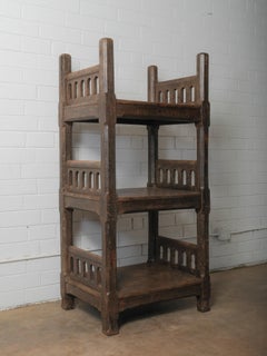Carved Wooden Shelf with Architectural Lattice Detail