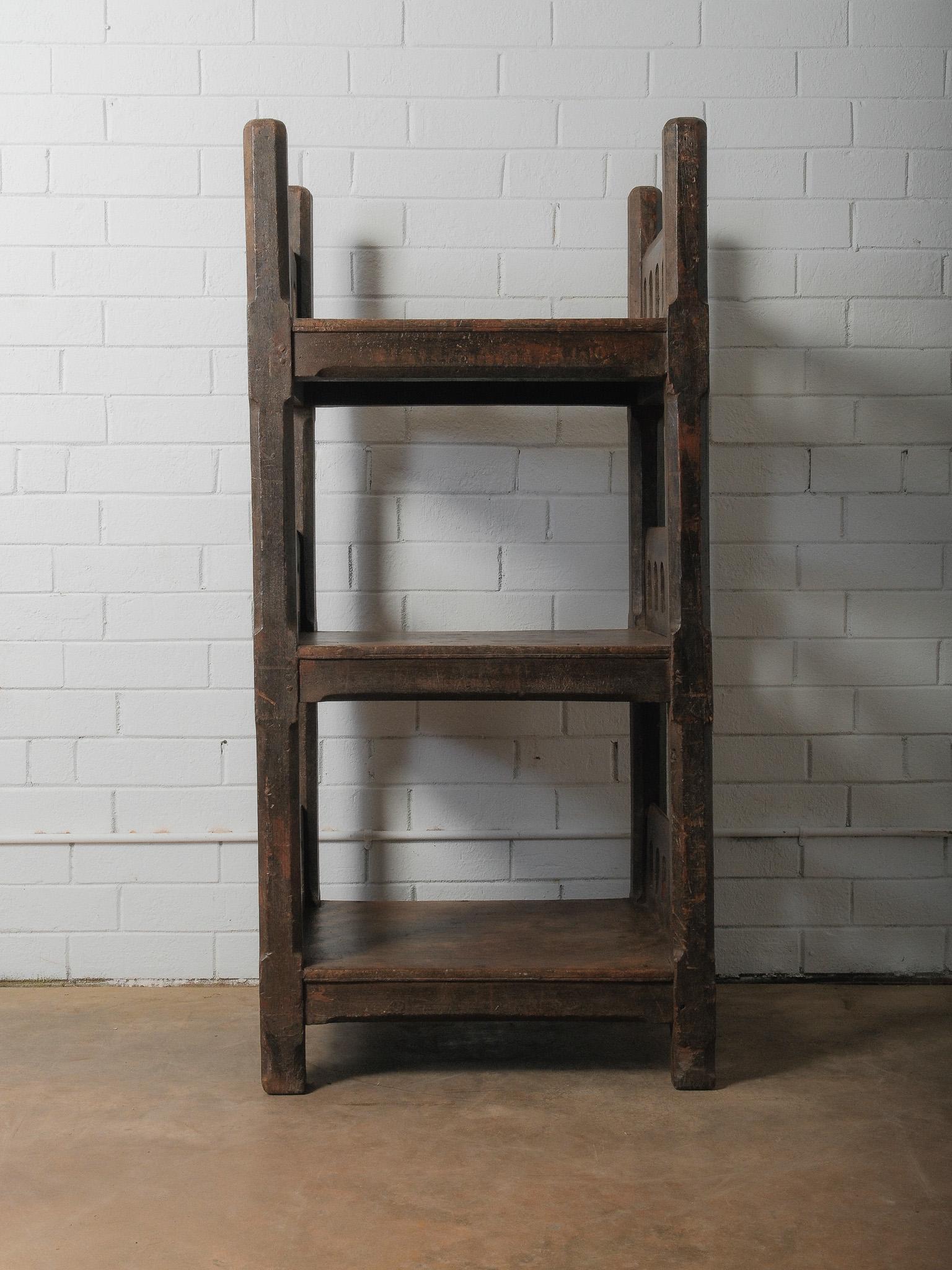 Carved Wooden Shelf with Architectural Lattice Detail For Sale 2