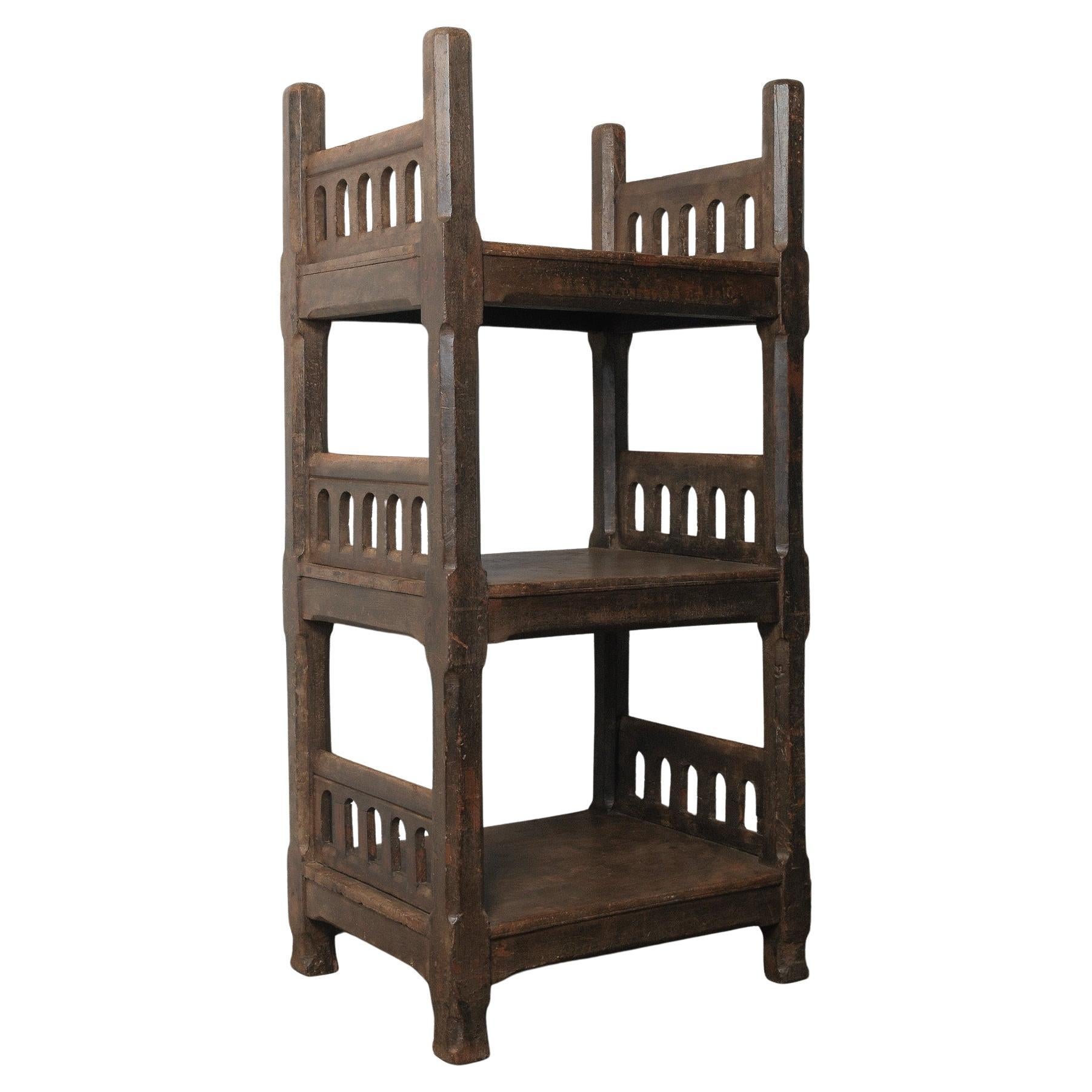 Carved Wooden Shelf with Architectural Lattice Detail For Sale