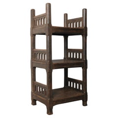 Carved Wooden Shelf with Architectural Lattice Detail