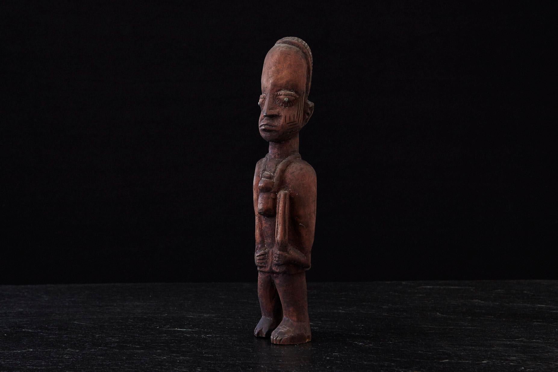 Tribal Carved Wooden Statue of a Ju Ju Man, Egba People, Abeokuta, 1940s For Sale