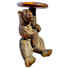 Carved Wooden Swiss Bear Stool