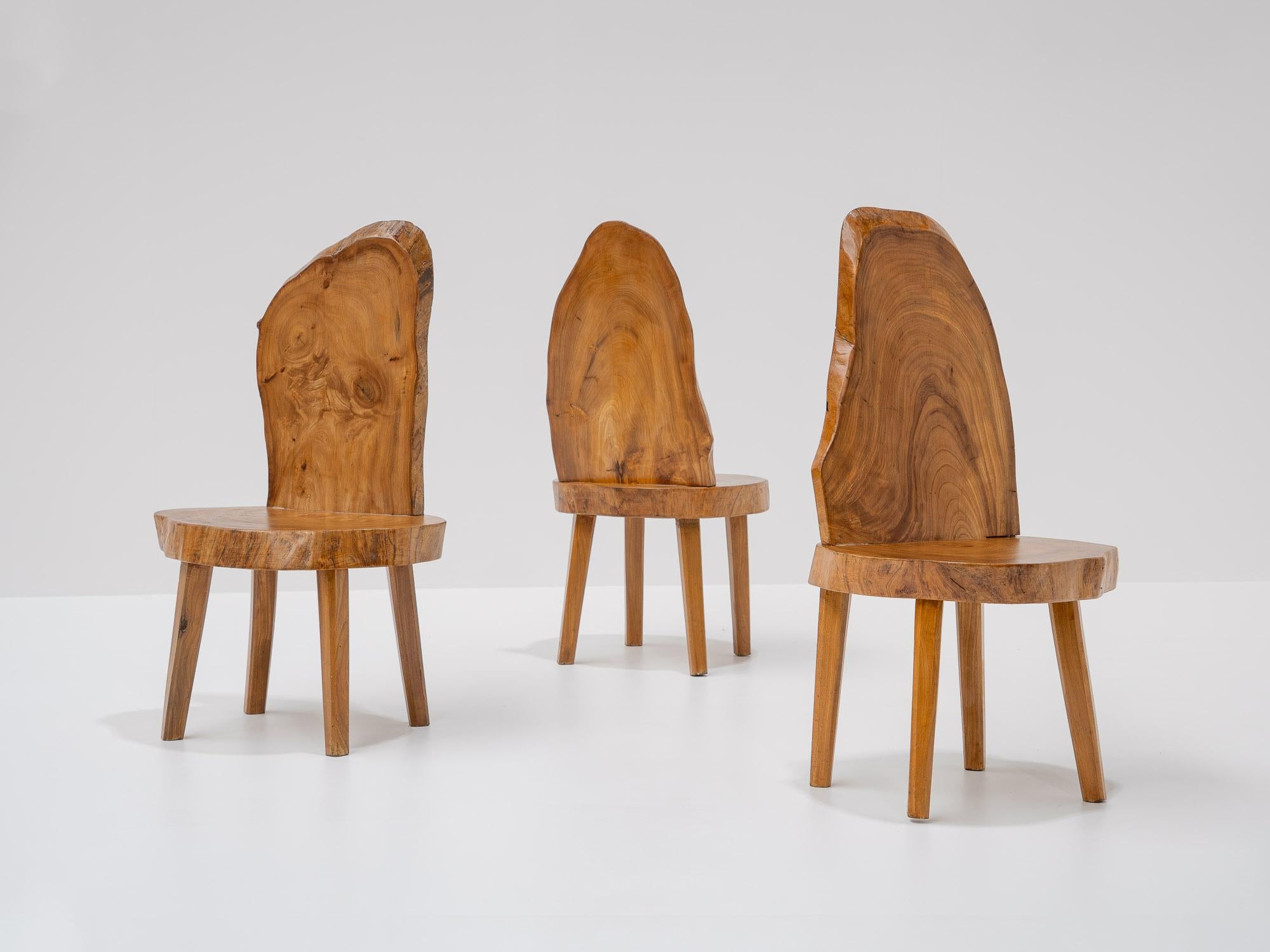 Carved Wooden Tree Trunk Chairs, France, 1980s 4