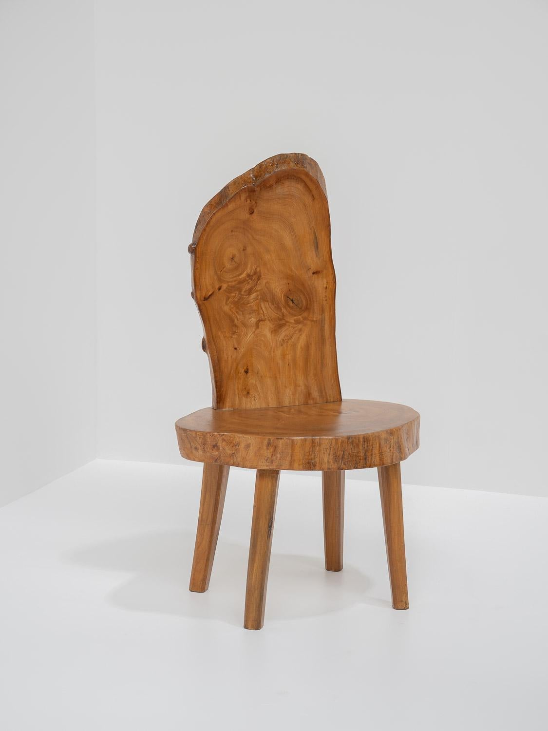 Mid-Century Modern Carved Wooden Tree Trunk Chairs, France, 1980s