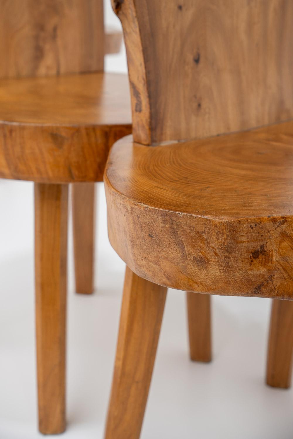 Late 20th Century Carved Wooden Tree Trunk Chairs, France, 1980s For Sale